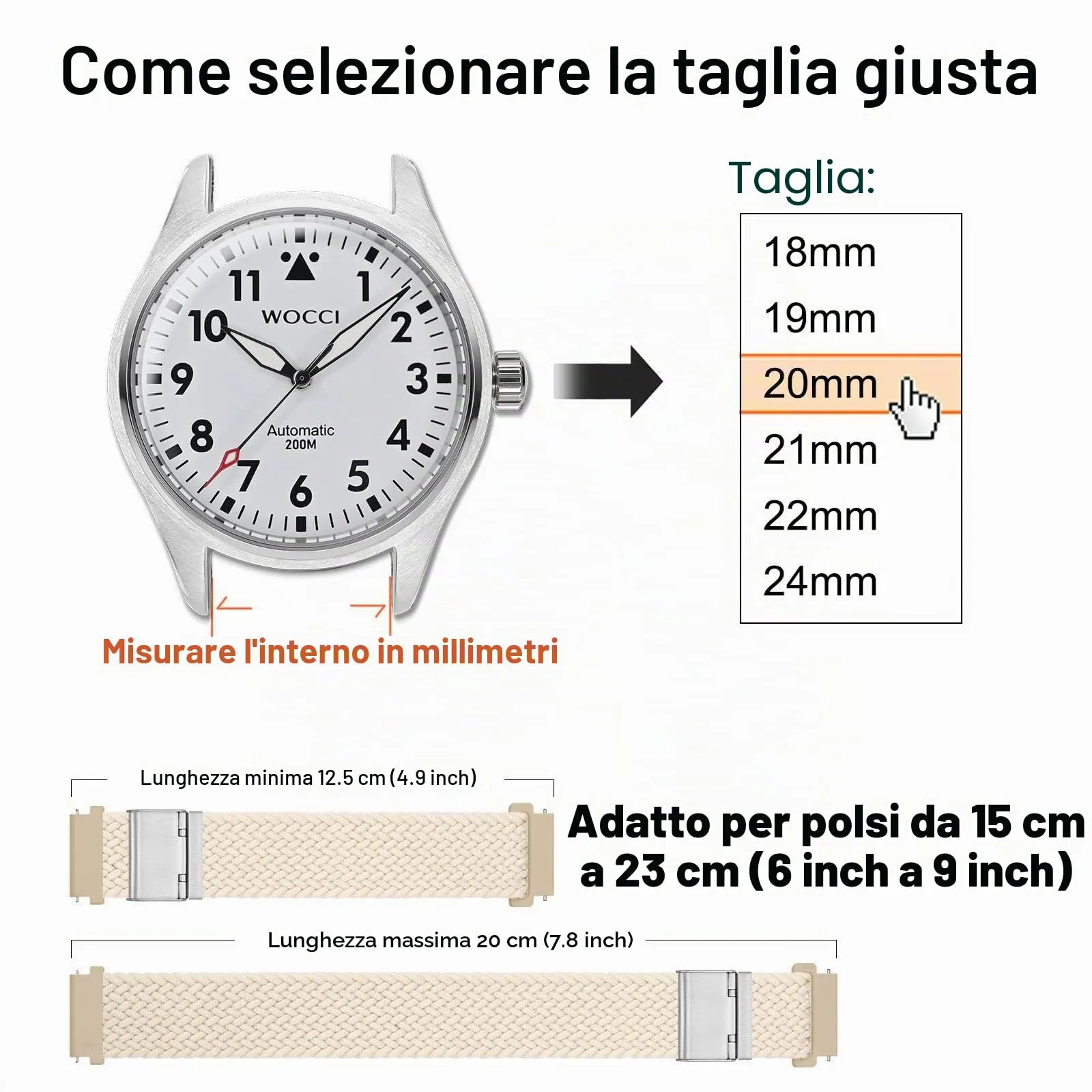WOCCI 20mm Intrecciato Nylon Cinturino per Orologio da Uomo e da Donna, Regolabile Fibbia Argento (Galassia) - immagine 4
