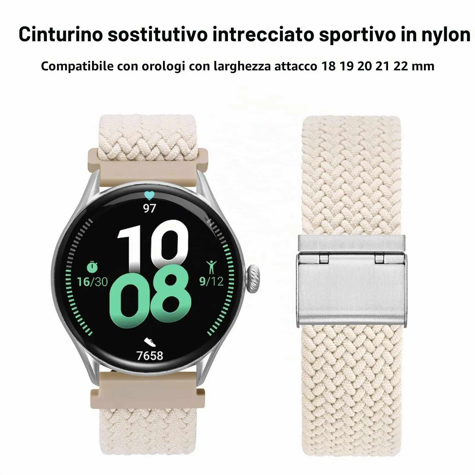 WOCCI 22mm Intrecciato Nylon Cinturino per Orologio da Uomo e da Donna, Regolabile Fibbia Argento (Galassia) - immagine 9