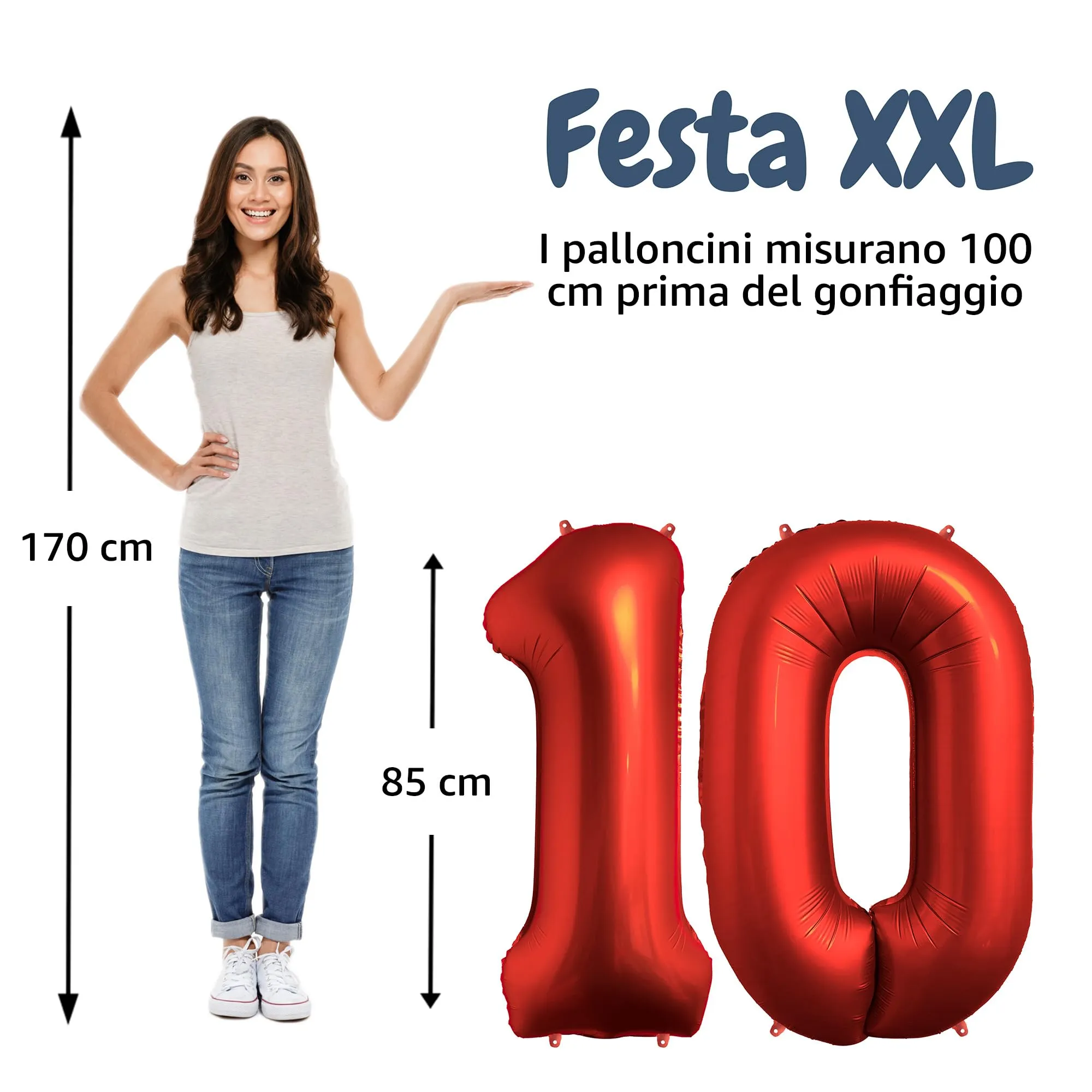 FUNFEST Palloncini 10° Compleanno Rosso Cromo 100cm - immagine 2