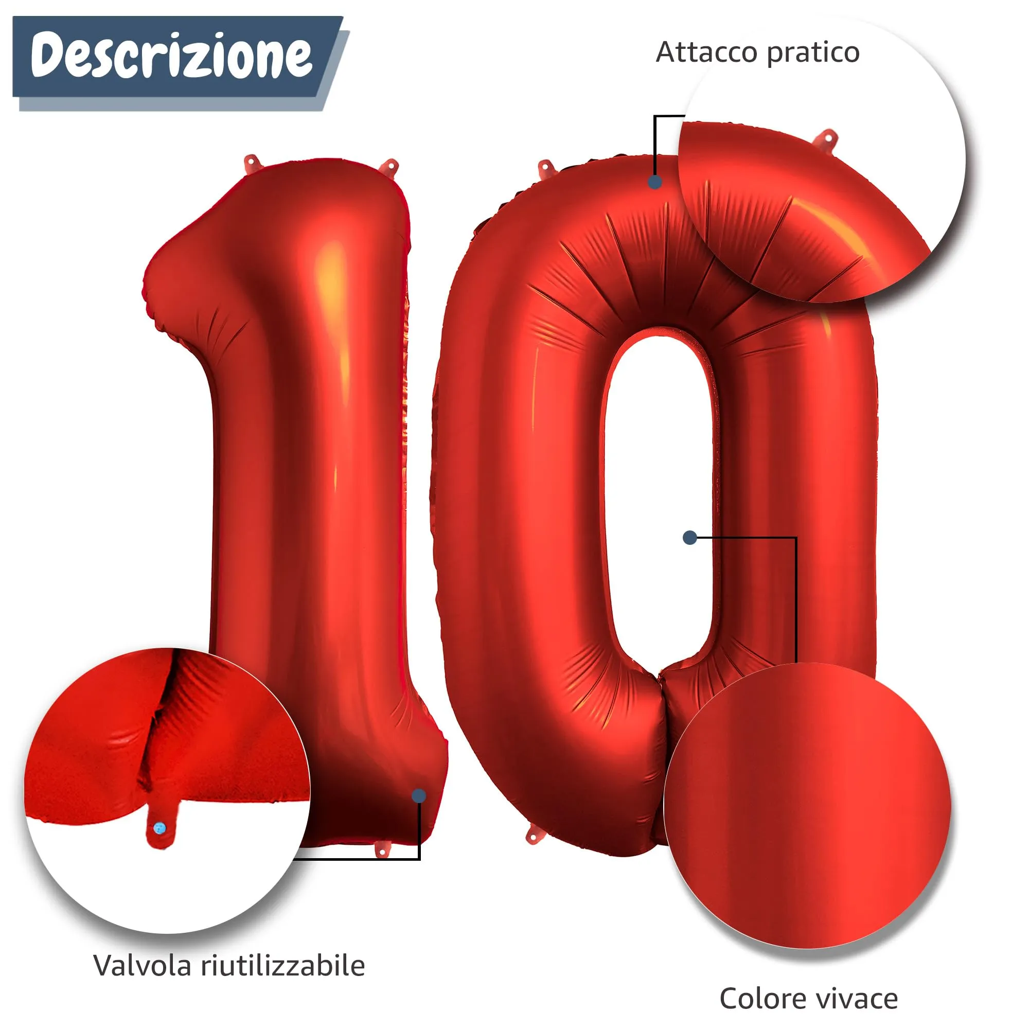 FUNFEST Palloncini 10° Compleanno Rosso Cromo 100cm - immagine 6