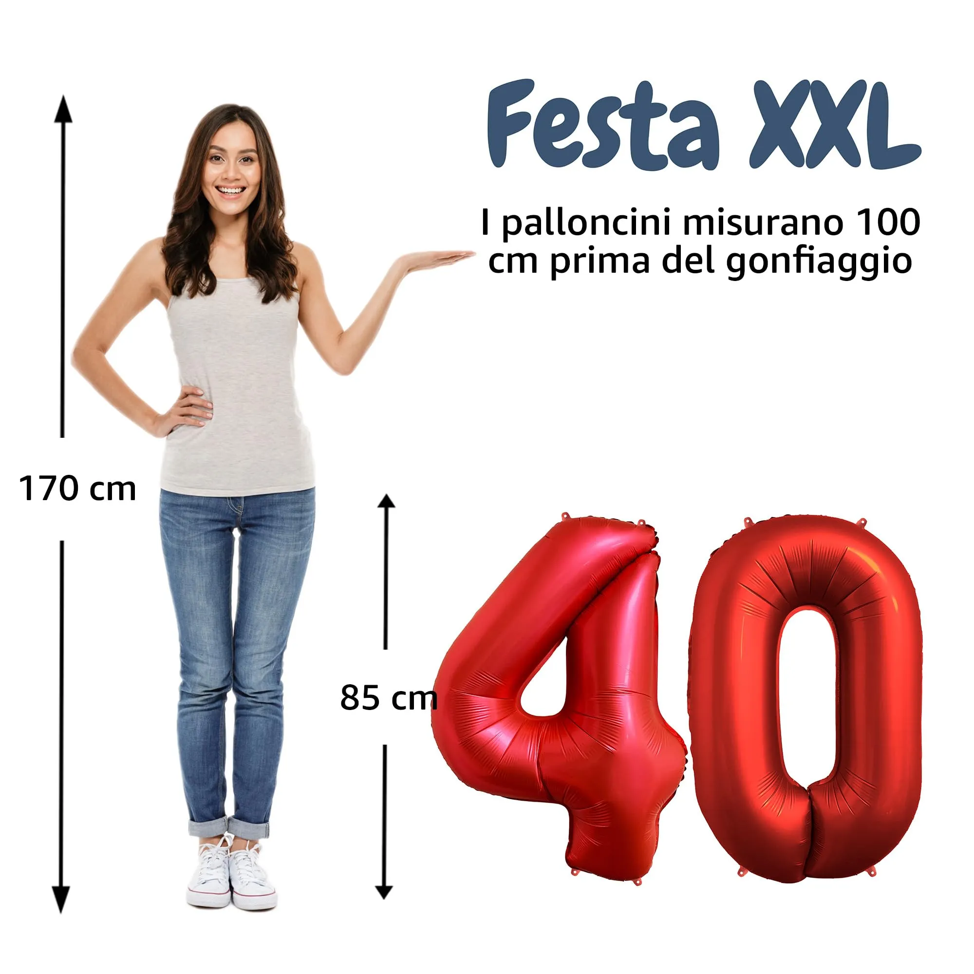 FUNFEST Palloncini 40° Compleanno Rosso Chromo 100cm - immagine 2