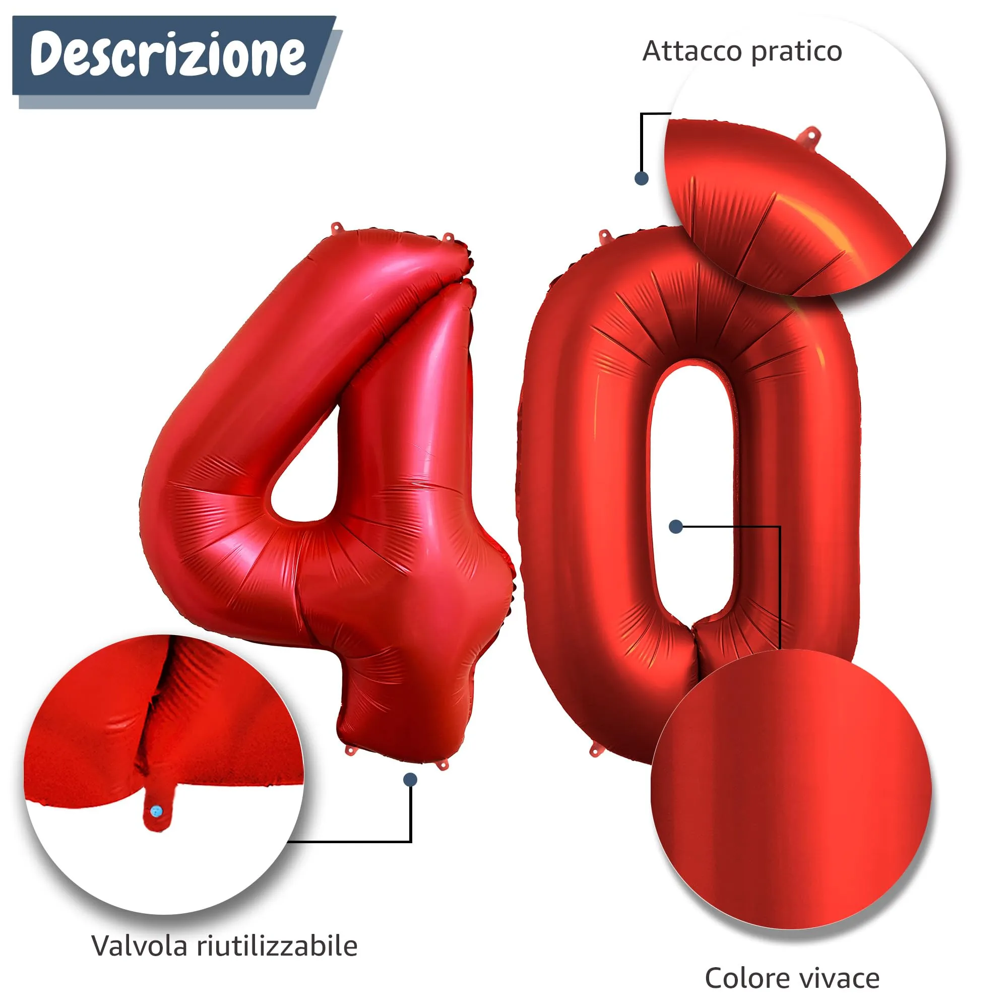 FUNFEST Palloncini 40° Compleanno Rosso Chromo 100cm - immagine 6