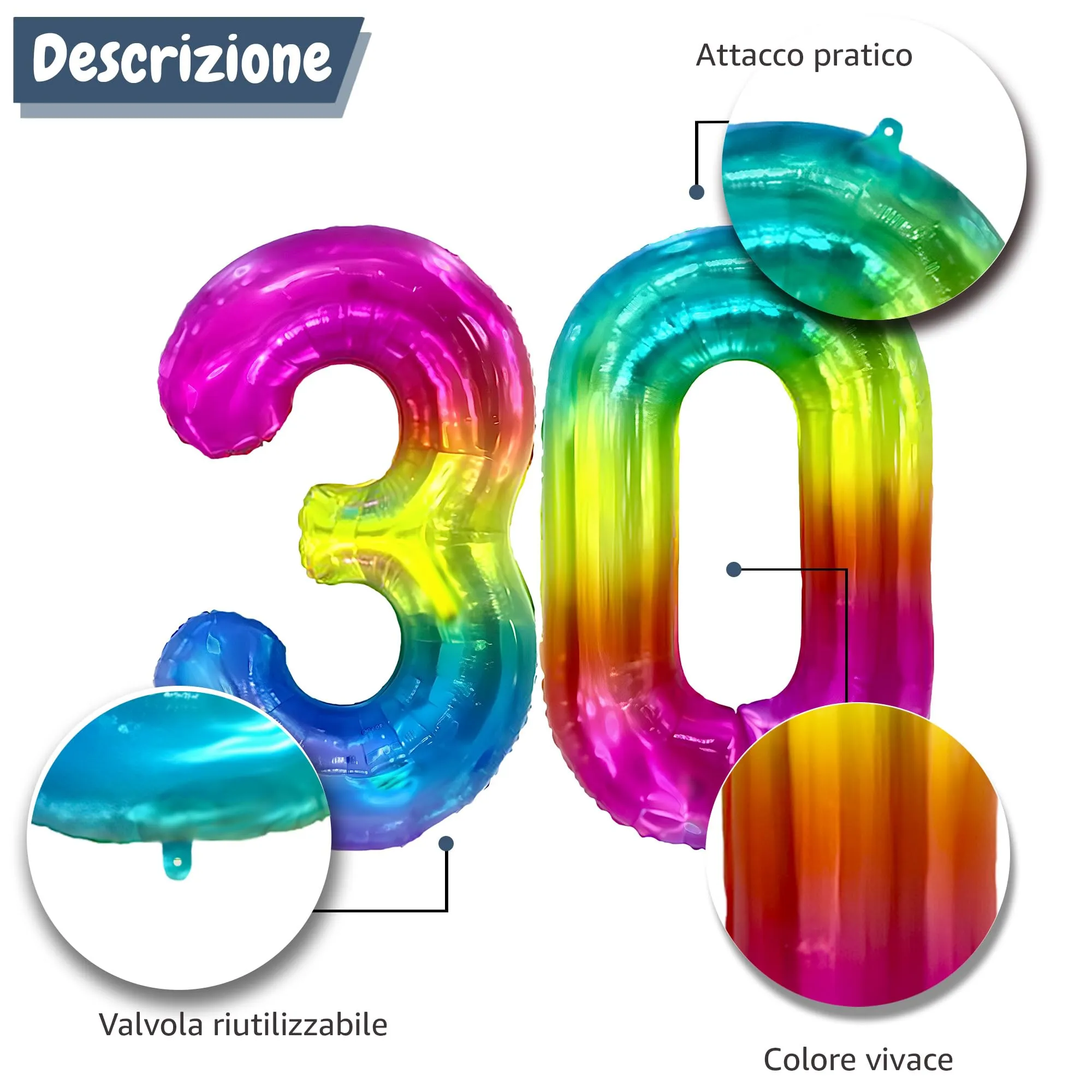 FUNFEST Palloncini 30° Compleanno Arcobaleno Giganti 100cm - immagine 6