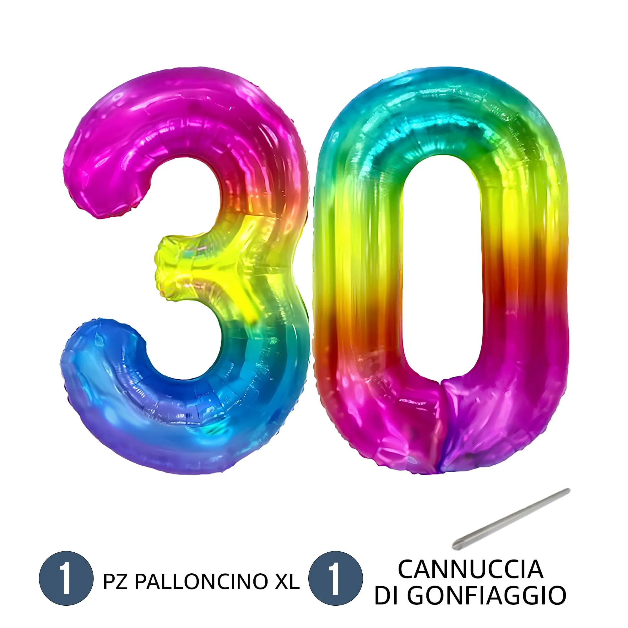 FUNFEST Palloncini 30° Compleanno Arcobaleno Giganti 100cm - immagine 7