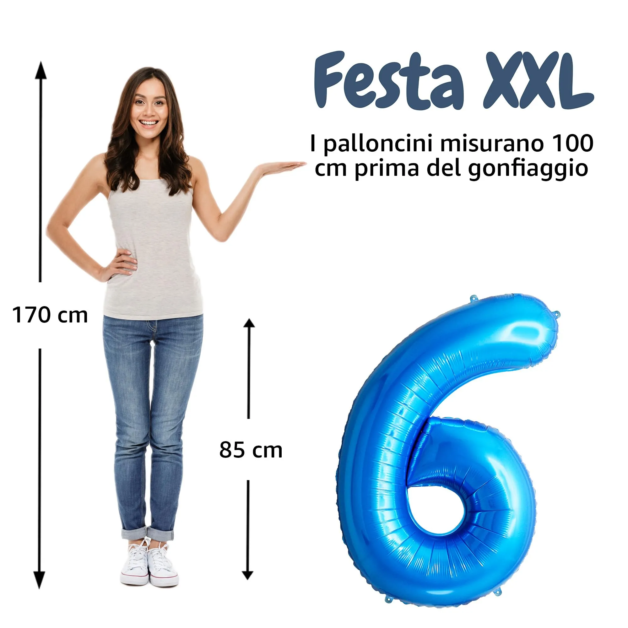 FUNFEST Palloncino Numero 6 Blu 100cm – Decorazione Compleanno Ragazzo – Elio o Aria - immagine 2