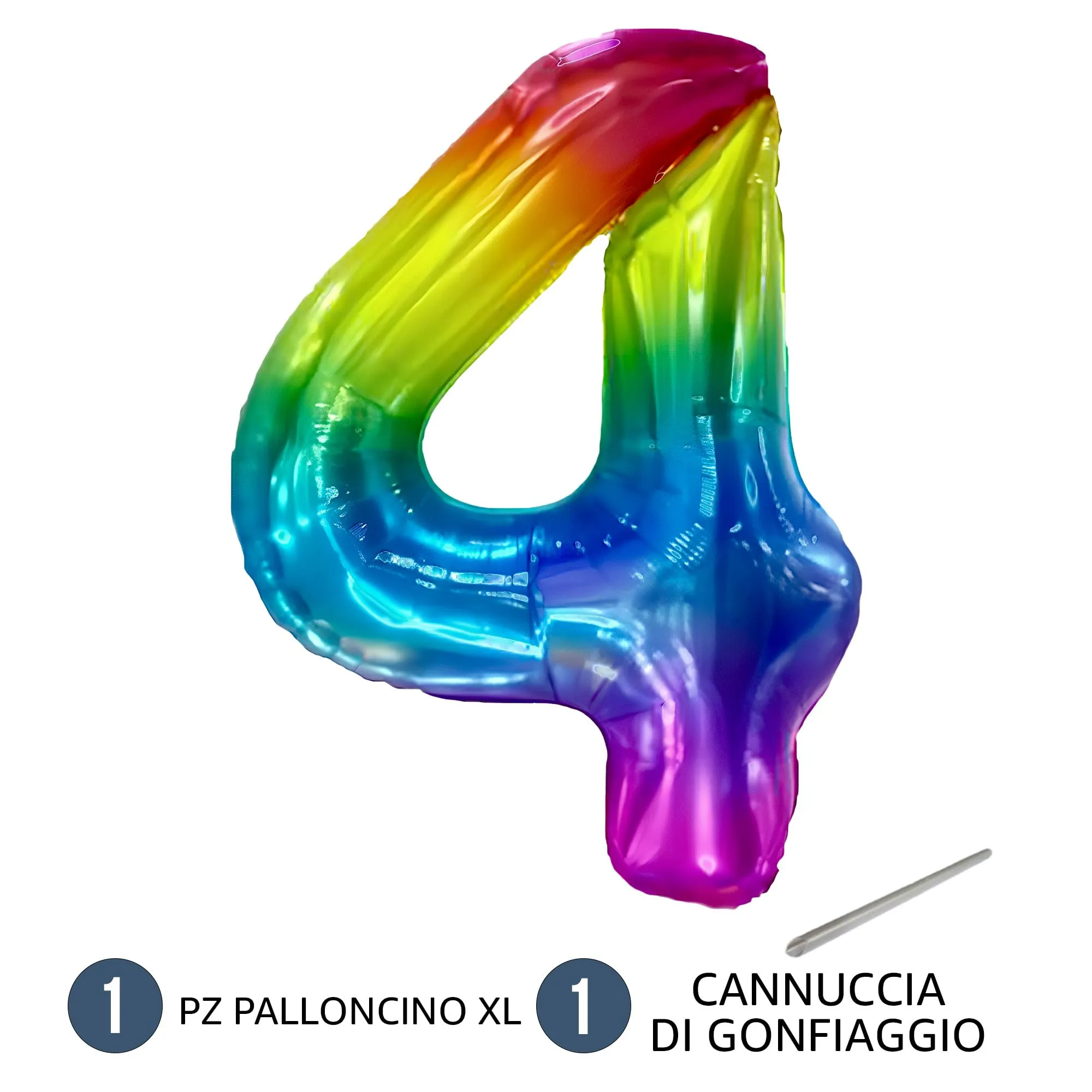 FUNFEST Palloncino Numero 4 Arcobaleno Gigante 100cm - immagine 7