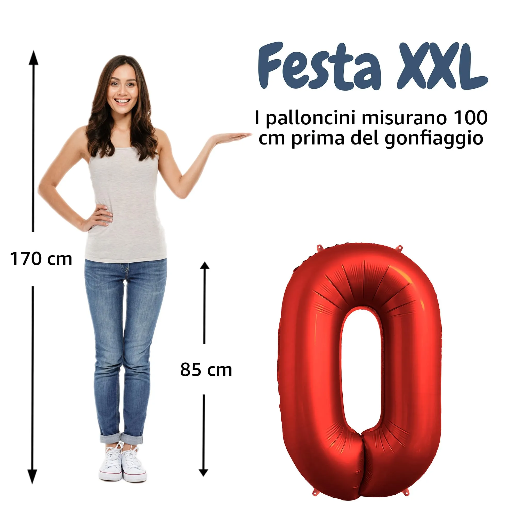 FUNFEST Palloncino Numero 0 Rosso Cromo 100cm - immagine 2