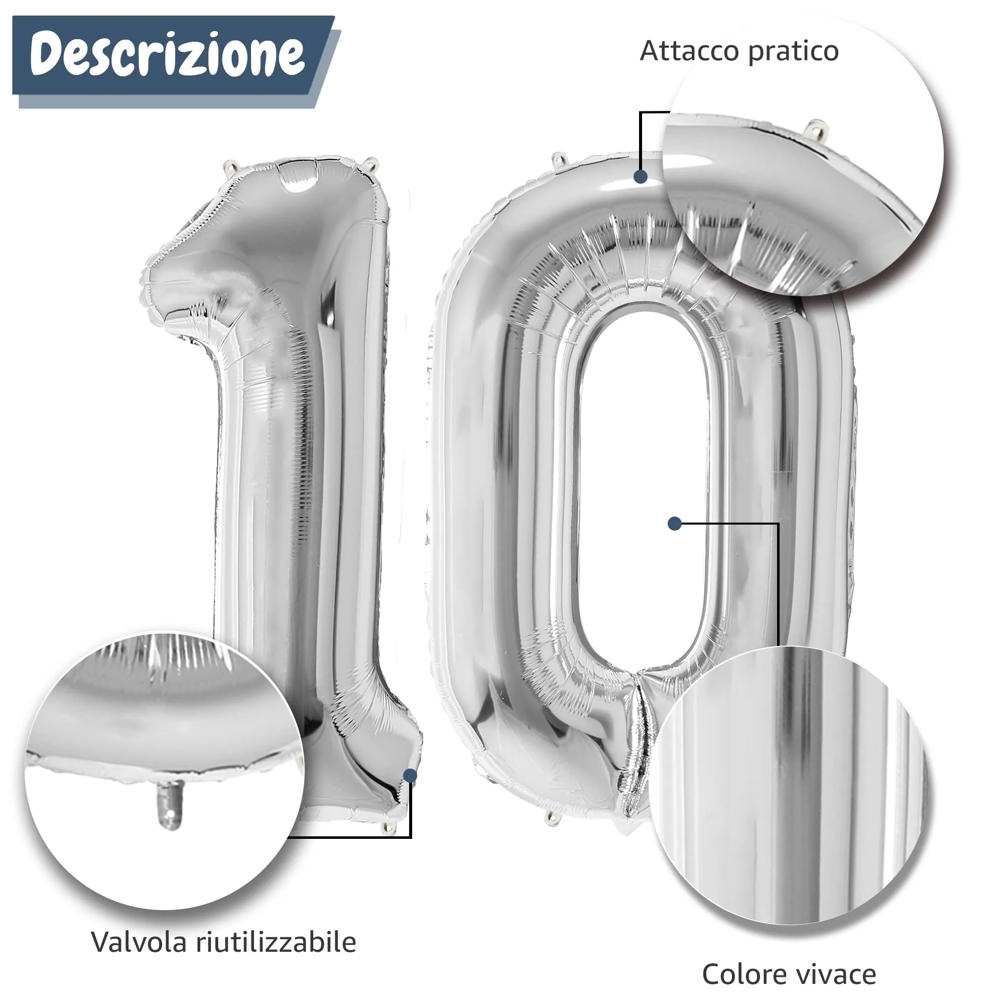 FUNFEST Palloncini 10° Compleanno Argento Giganti 100cm - immagine 6