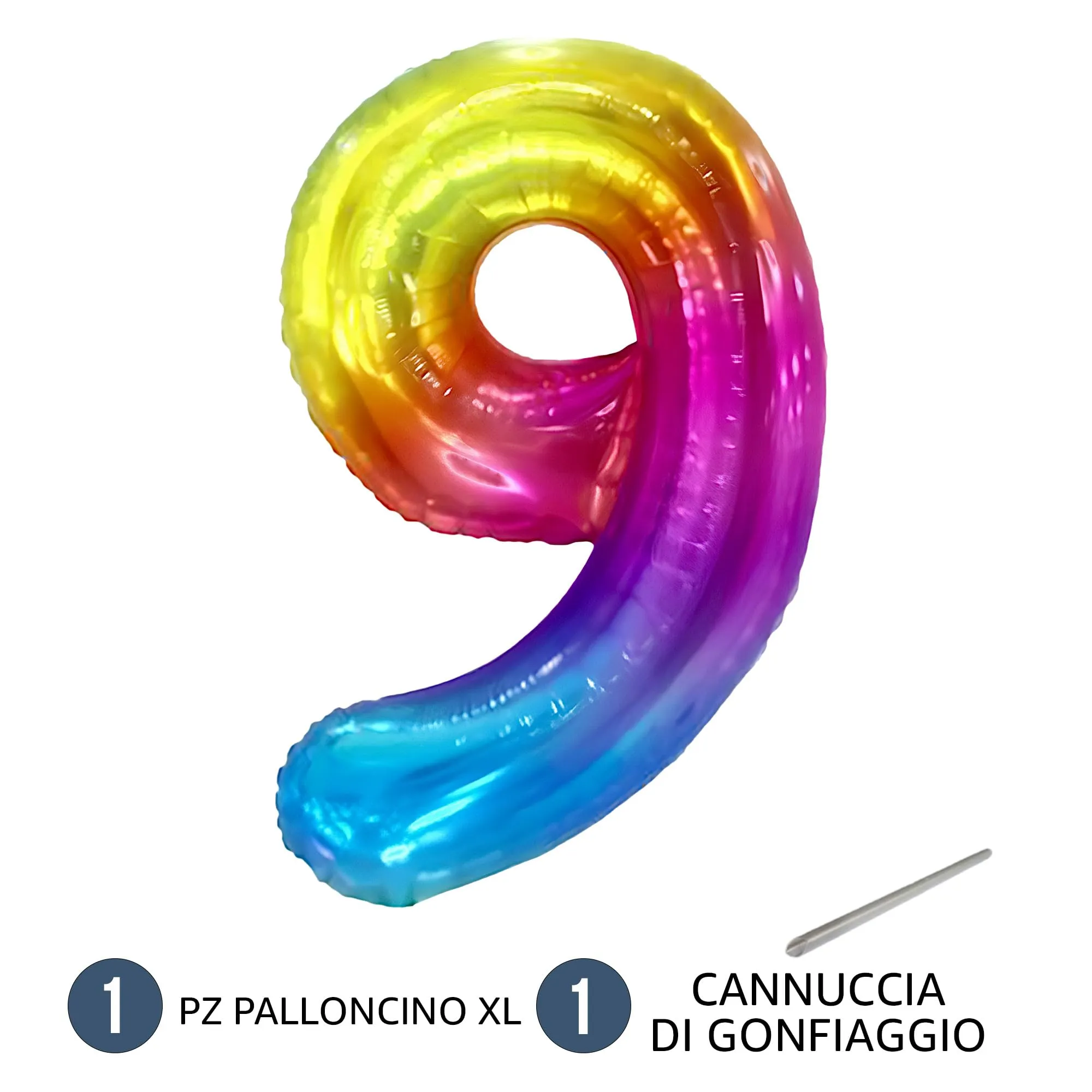 FUNFEST Palloncino Numero 9 Arcobaleno 100cm – Decorazione Compleanno Gigante – Elio o Aria - immagine 7