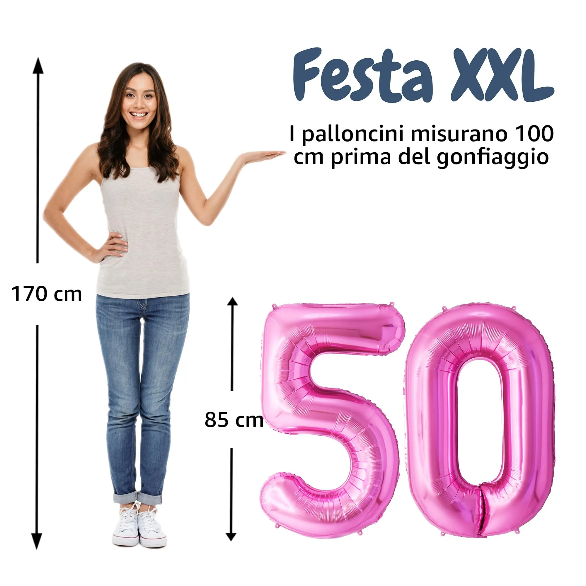 FUNFEST Palloncini 50° Compleanno Rosa Giganti 100cm - immagine 2