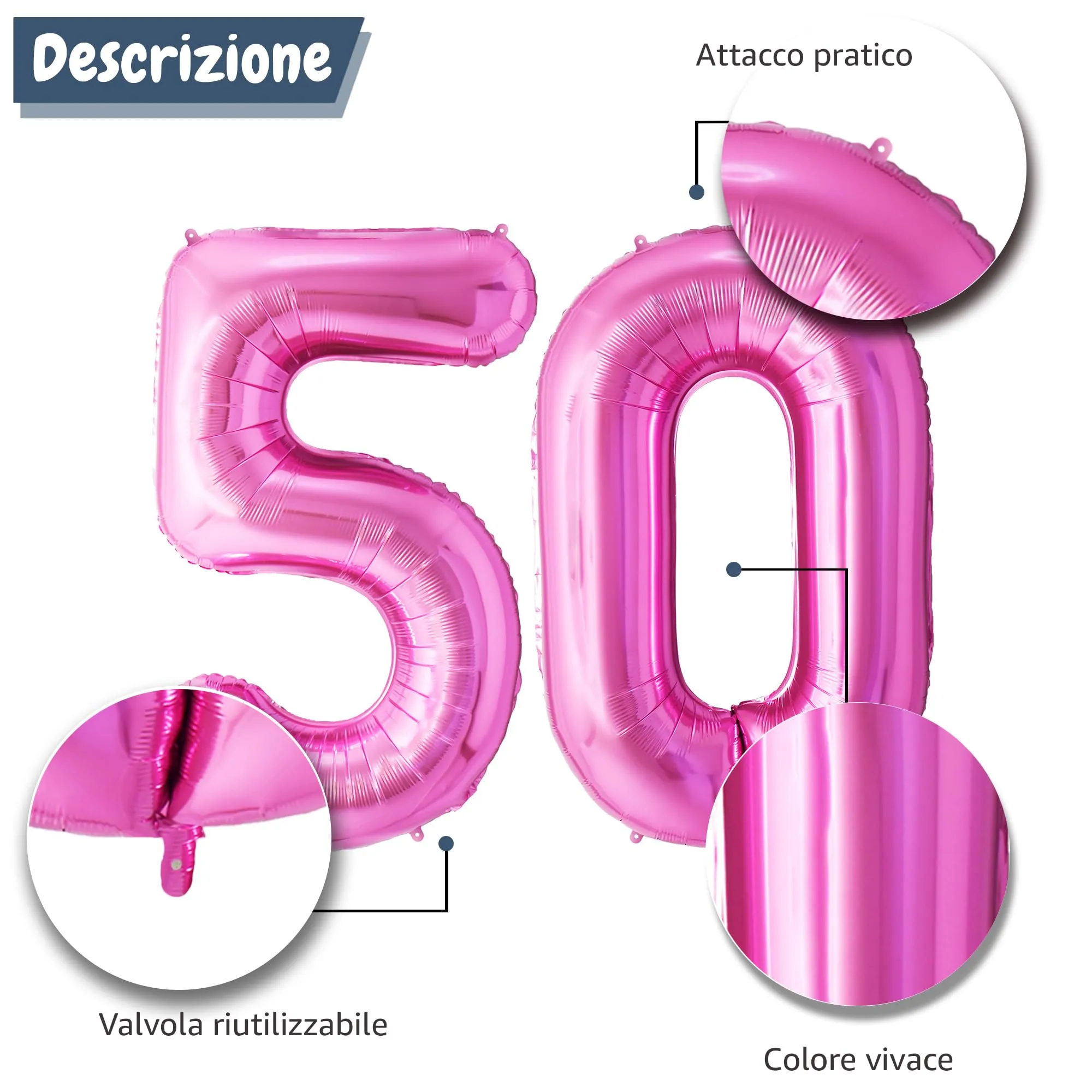FUNFEST Palloncini 50° Compleanno Rosa Giganti 100cm - immagine 6