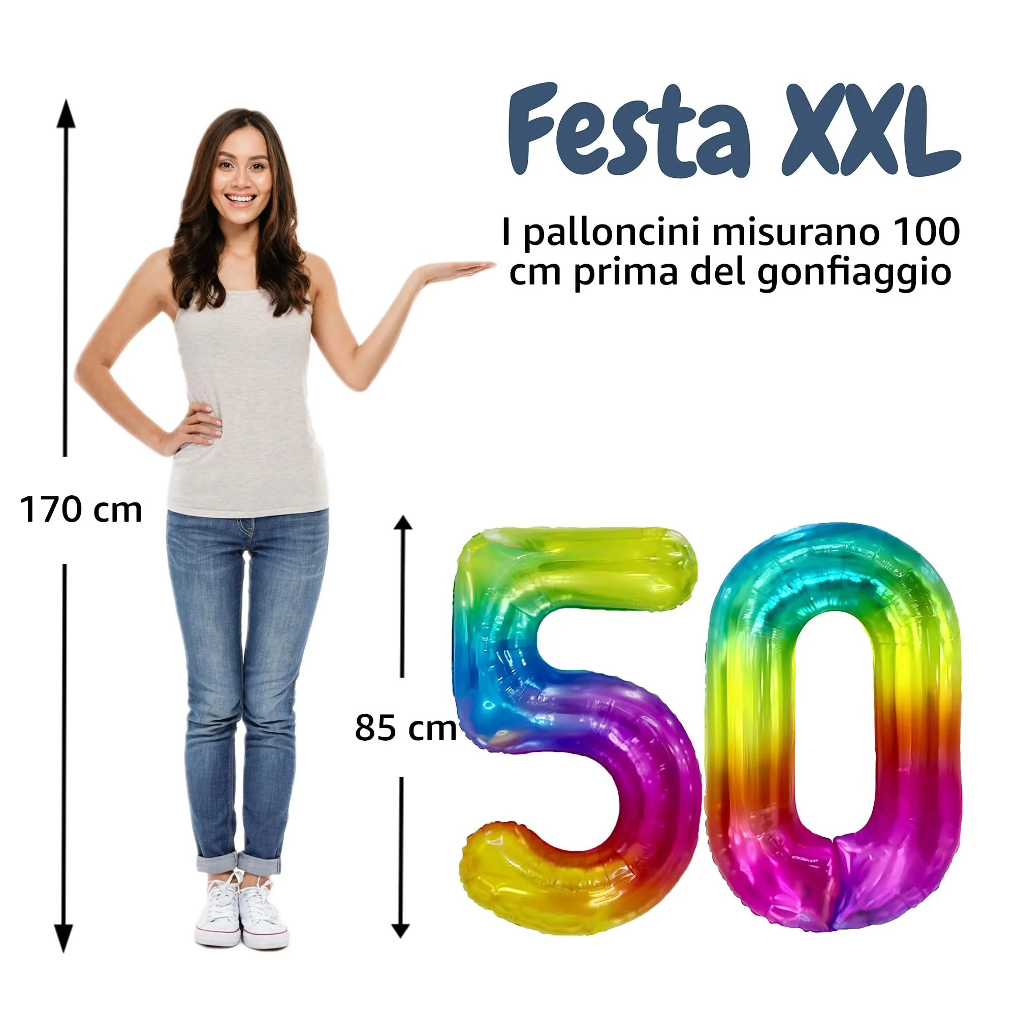 FUNFEST Palloncini 50° Compleanno Arcobaleno Giganti 100cm - immagine 2
