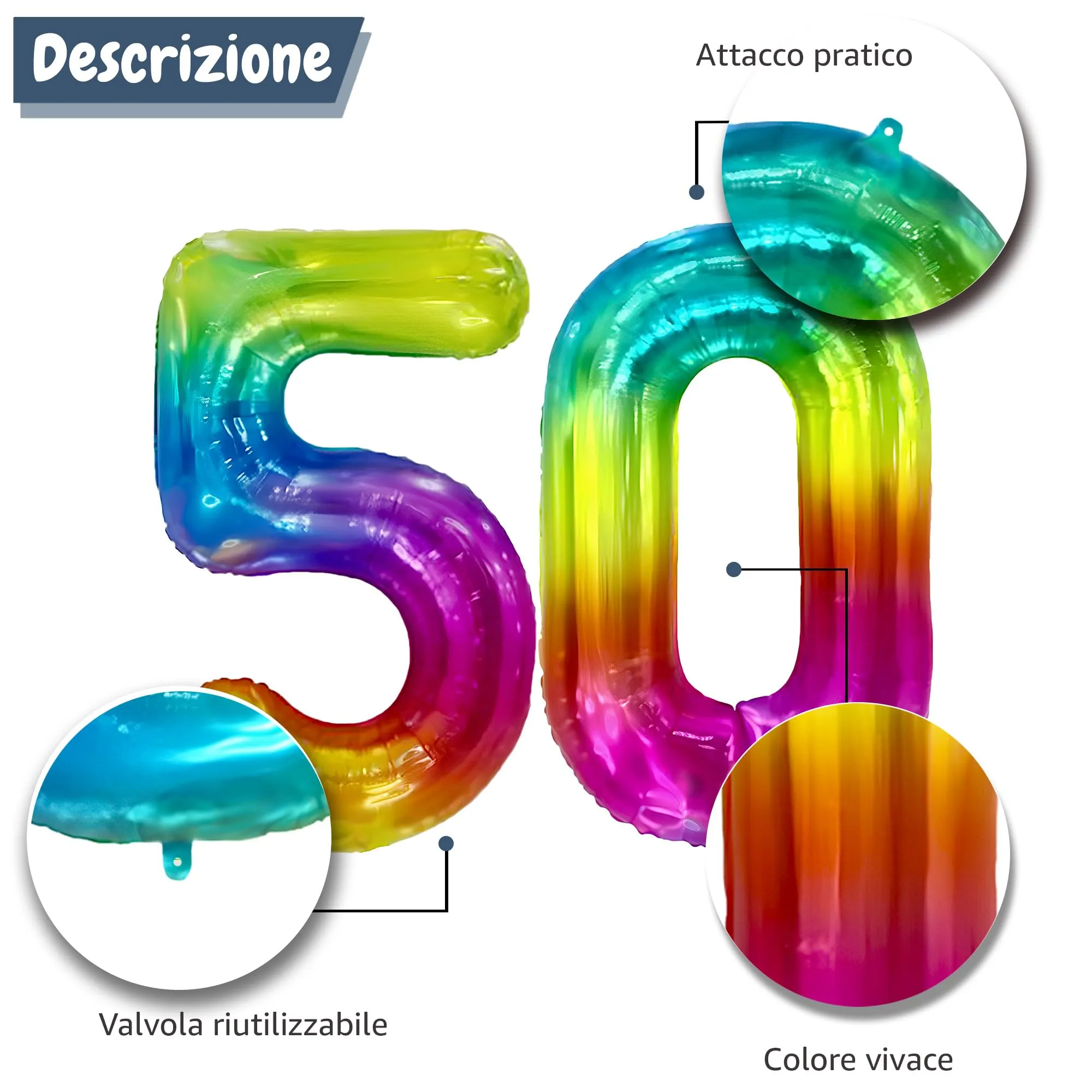 FUNFEST Palloncini 50° Compleanno Arcobaleno Giganti 100cm - immagine 6