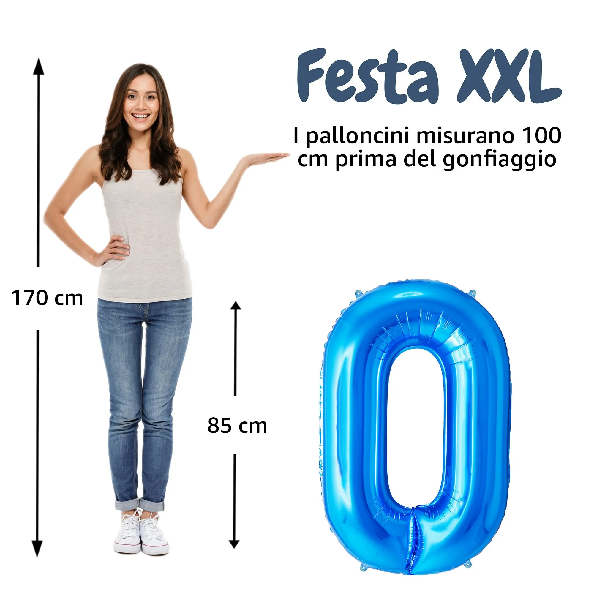 FUNFEST Palloncino Numero 0 Blu Lucido 100cm - immagine 2