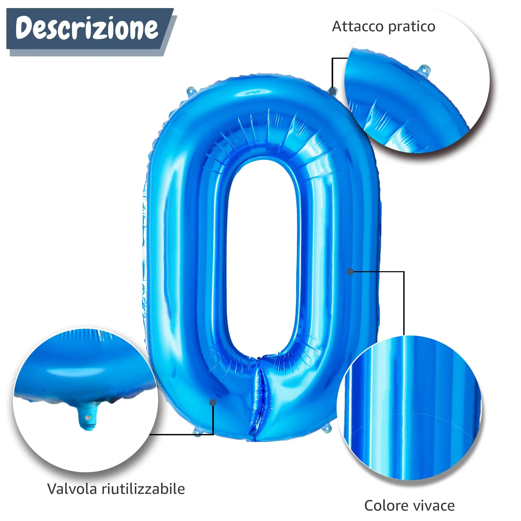 FUNFEST Palloncino Numero 0 Blu Lucido 100cm - immagine 6