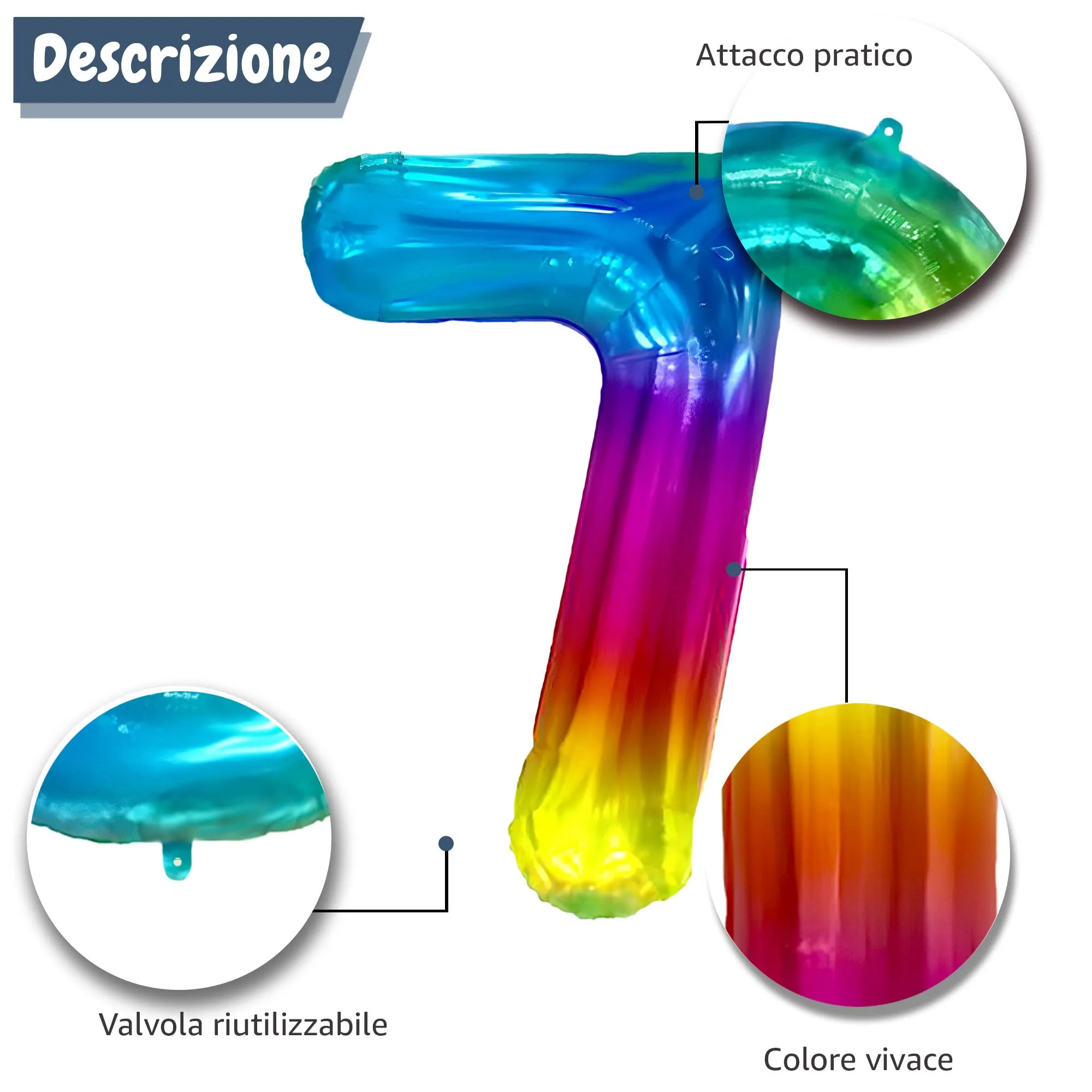 FUNFEST Palloncino Numero 7 Arcobaleno 100cm – Decorazione Compleanno Gigante – Elio o Aria - immagine 6