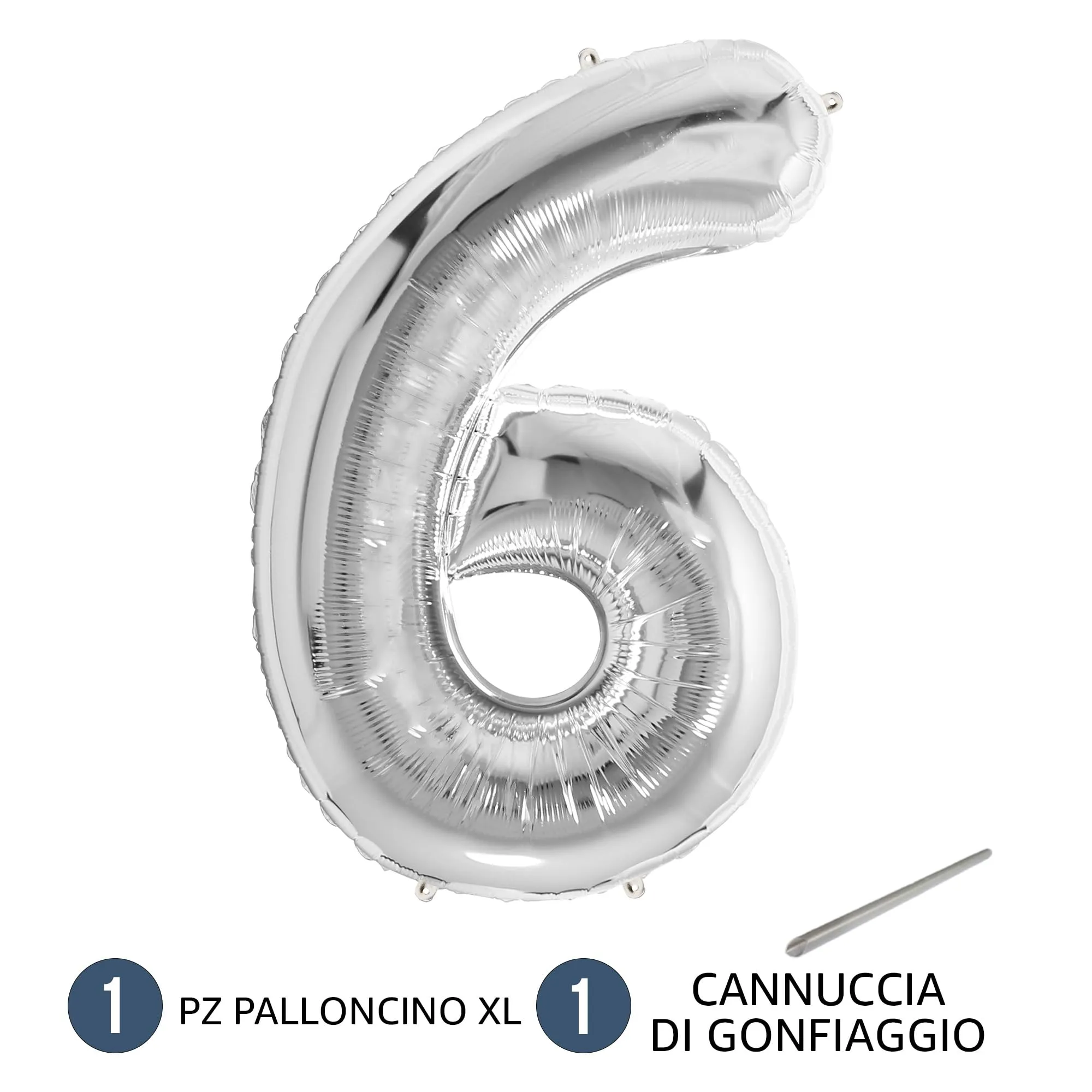 FUNFEST Palloncino Numero 6 Argento 100cm – Decorazione Compleanno Metallizzata – Elio o Aria - immagine 7