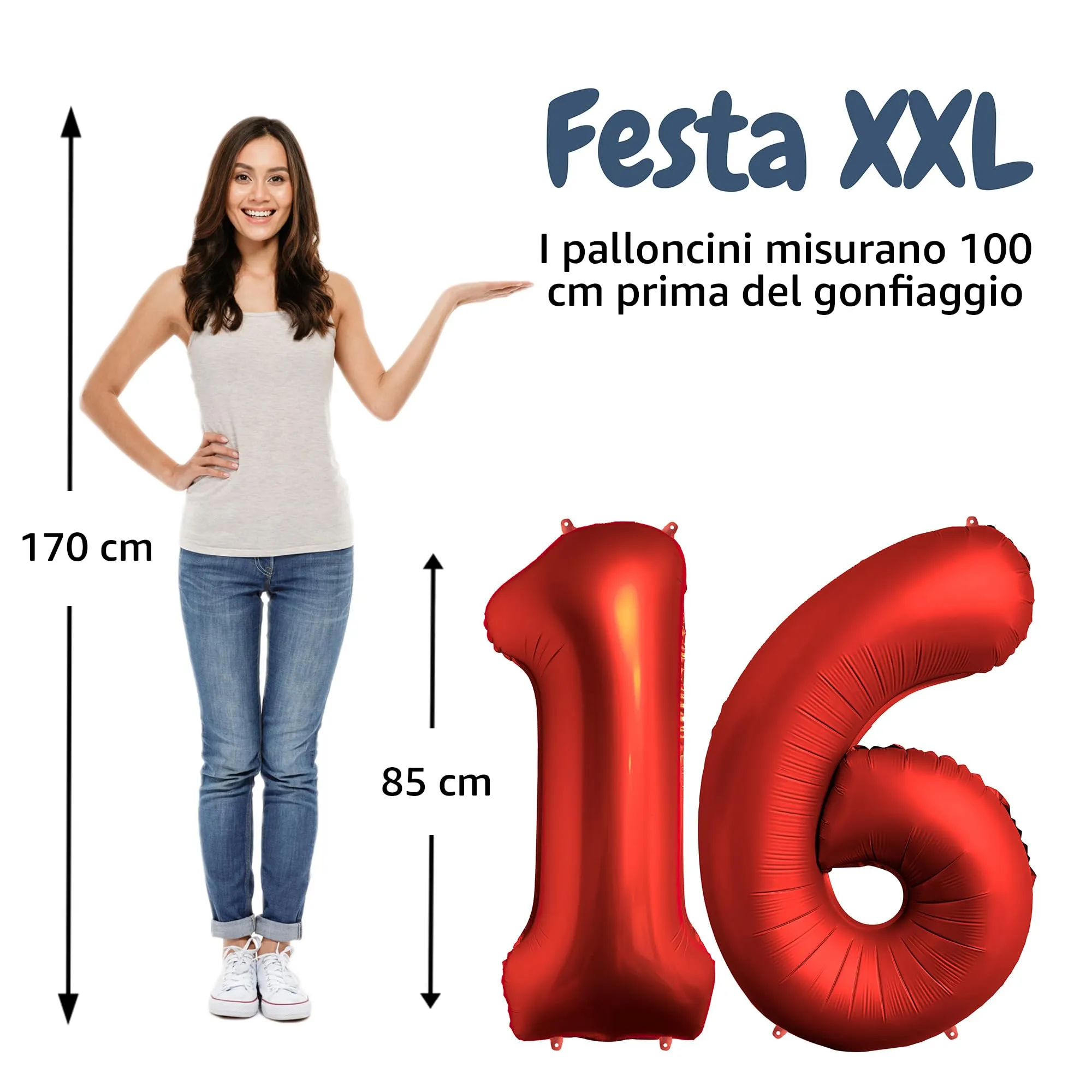 FUNFEST Palloncini 16 o 61 Anni Rosso Chromo 100cm - immagine 2