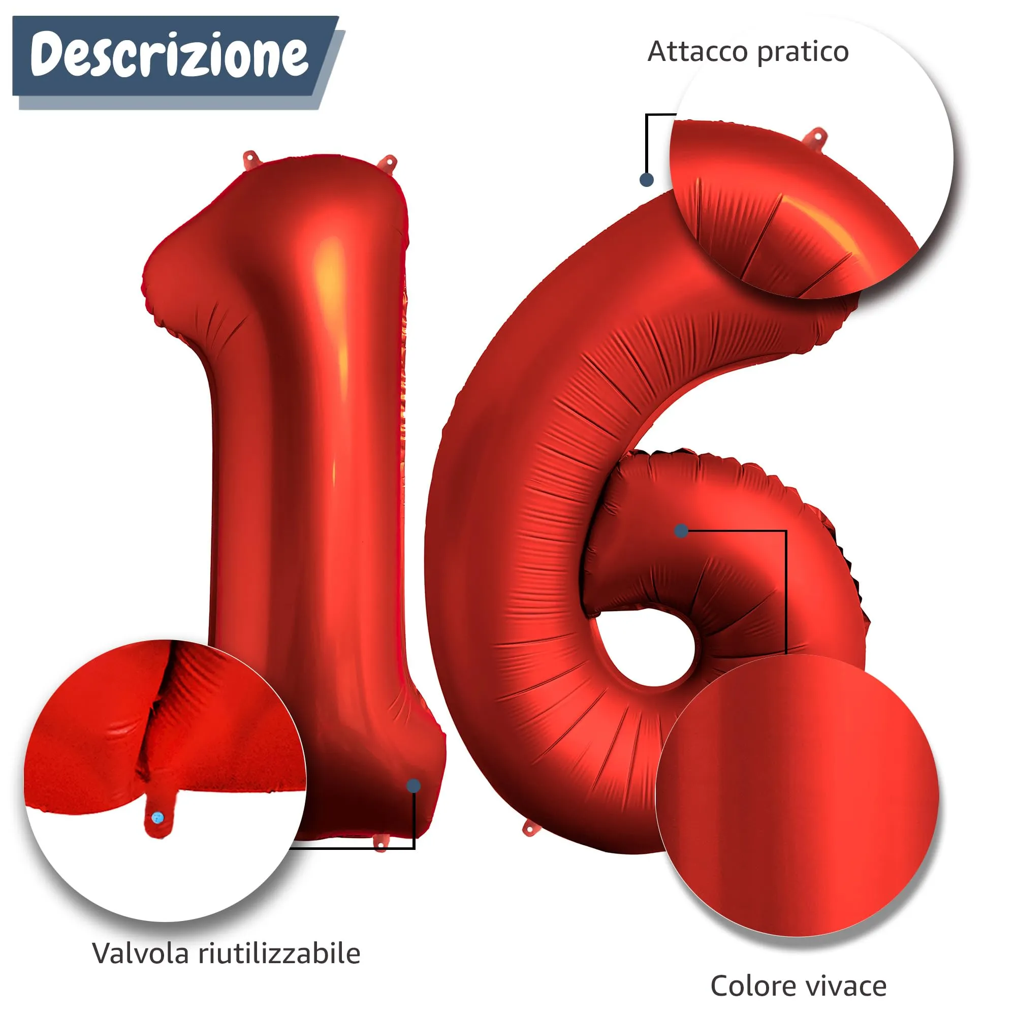FUNFEST Palloncini 16 o 61 Anni Rosso Chromo 100cm - immagine 6