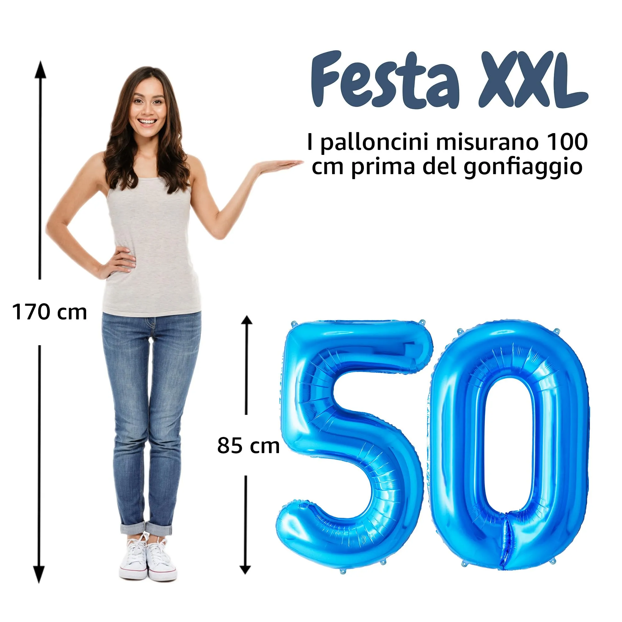 FUNFEST Palloncini 50° Compleanno Blu Giganti 100cm - immagine 2