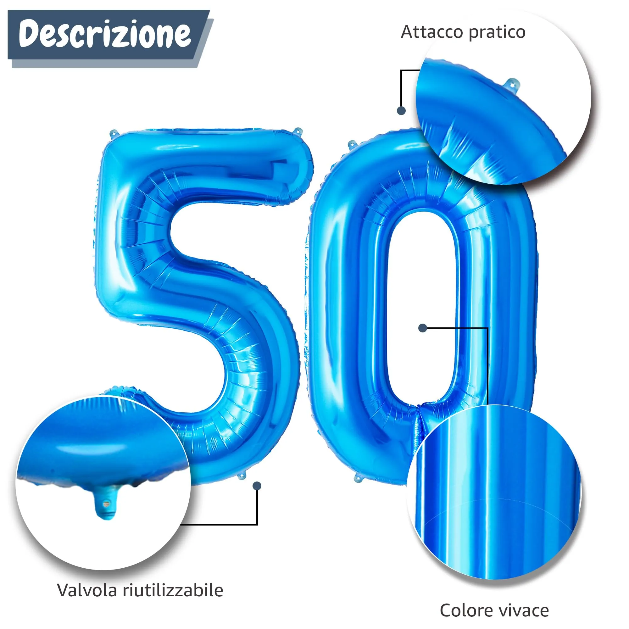 FUNFEST Palloncini 50° Compleanno Blu Giganti 100cm - immagine 6
