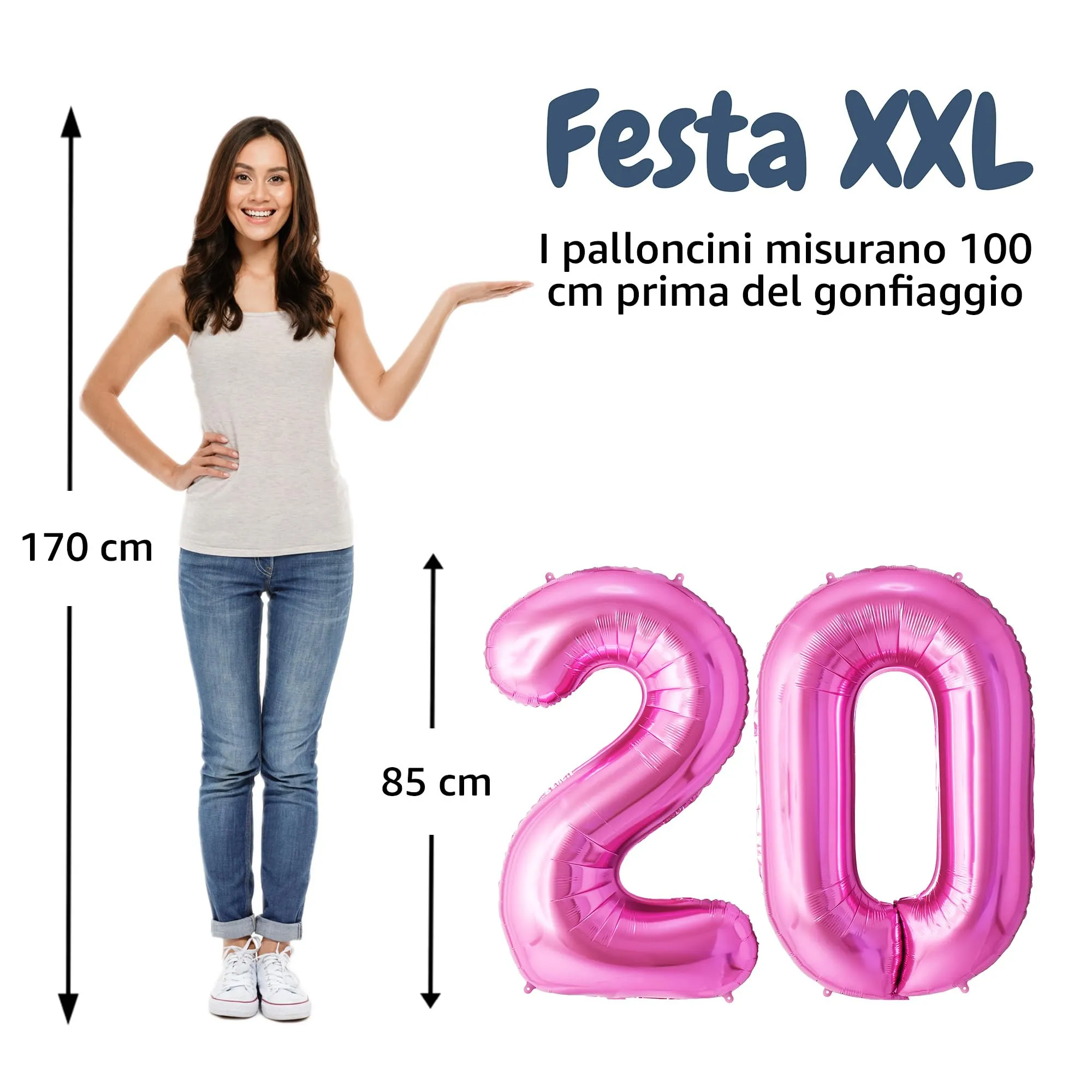FUNFEST Palloncini 20° Compleanno Rosa Giganti 100cm - immagine 2