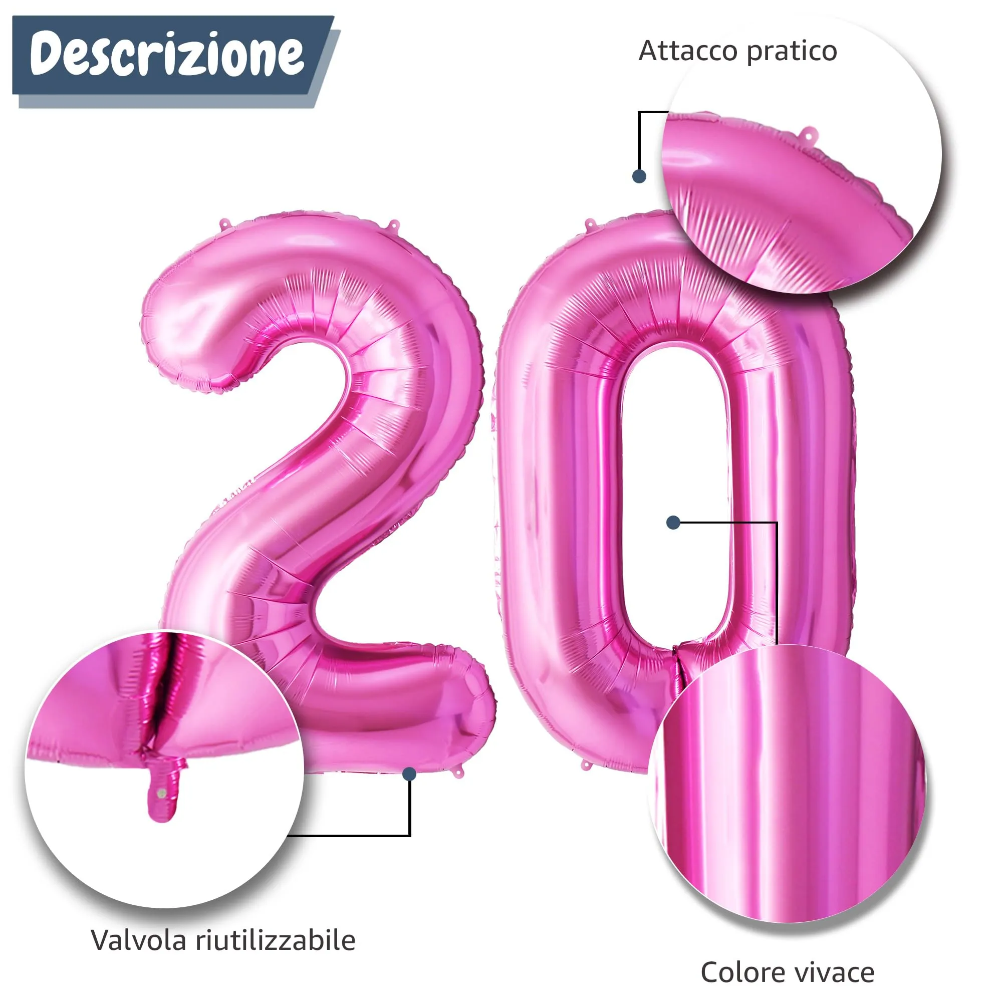 FUNFEST Palloncini 20° Compleanno Rosa Giganti 100cm - immagine 6