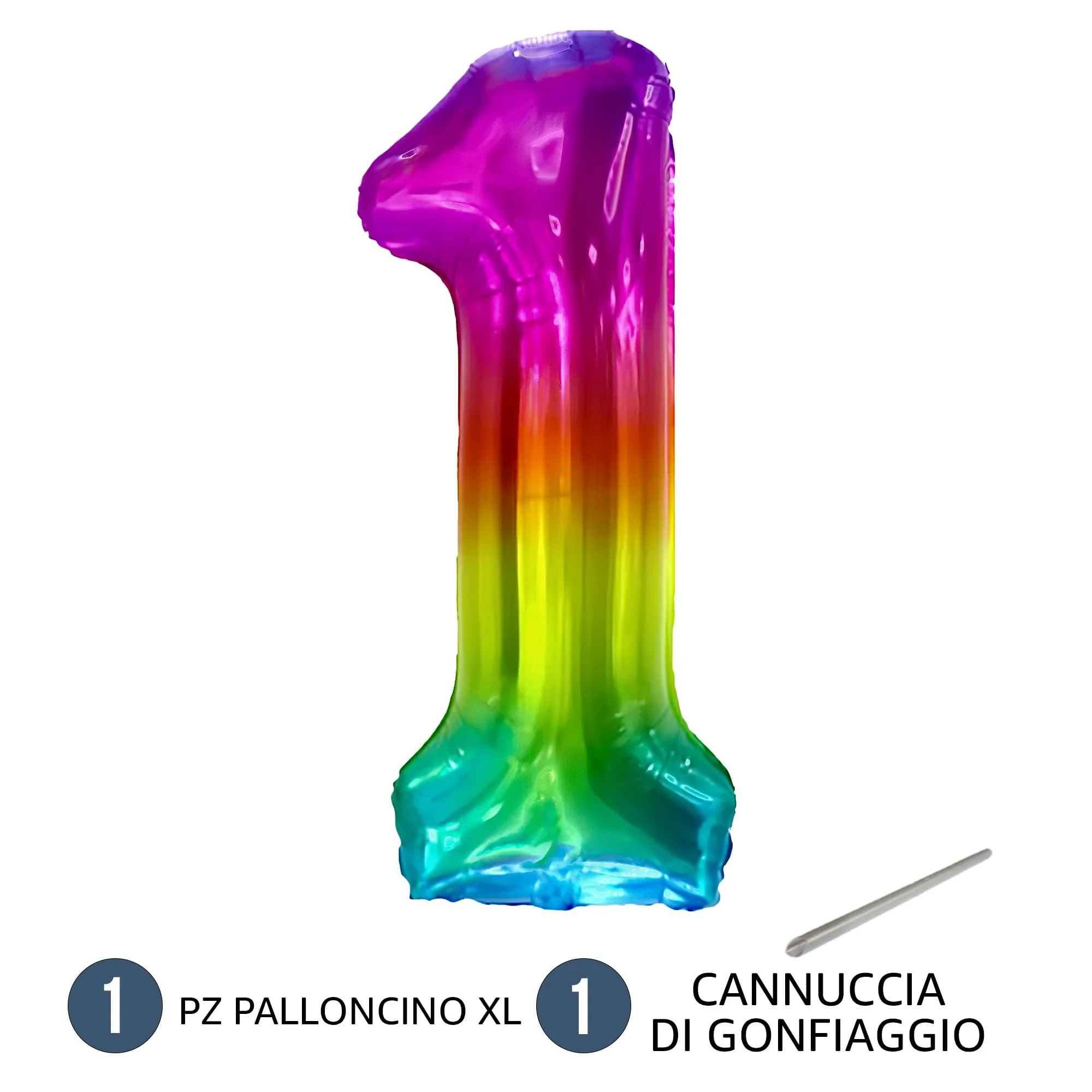 FUNFEST Palloncino Numero 1 Arcobaleno Gigante 100cm - immagine 7