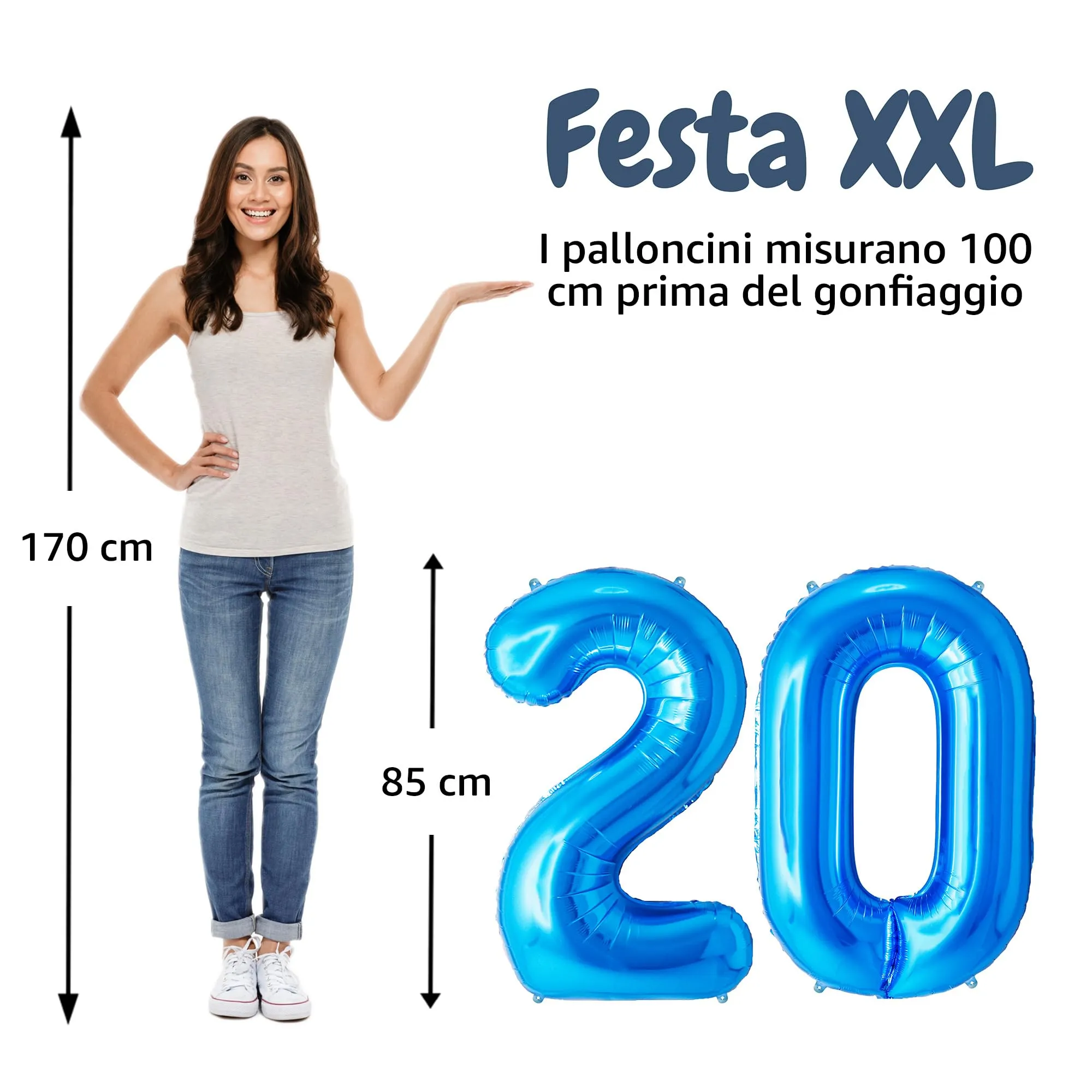 FUNFEST Palloncini 20° Compleanno Blu Giganti 100cm - immagine 2