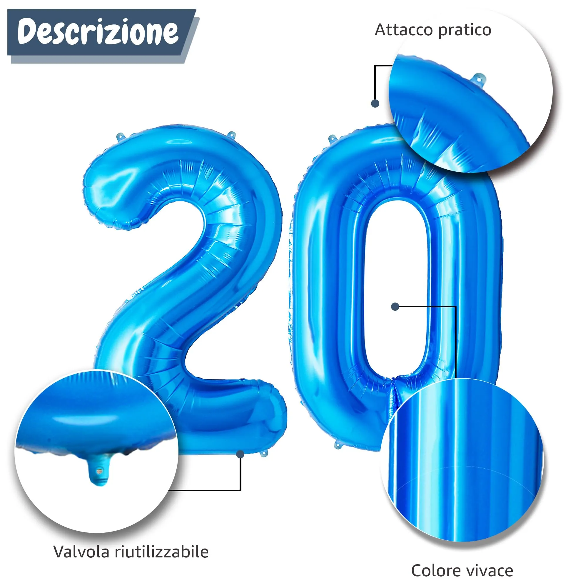 FUNFEST Palloncini 20° Compleanno Blu Giganti 100cm - immagine 6