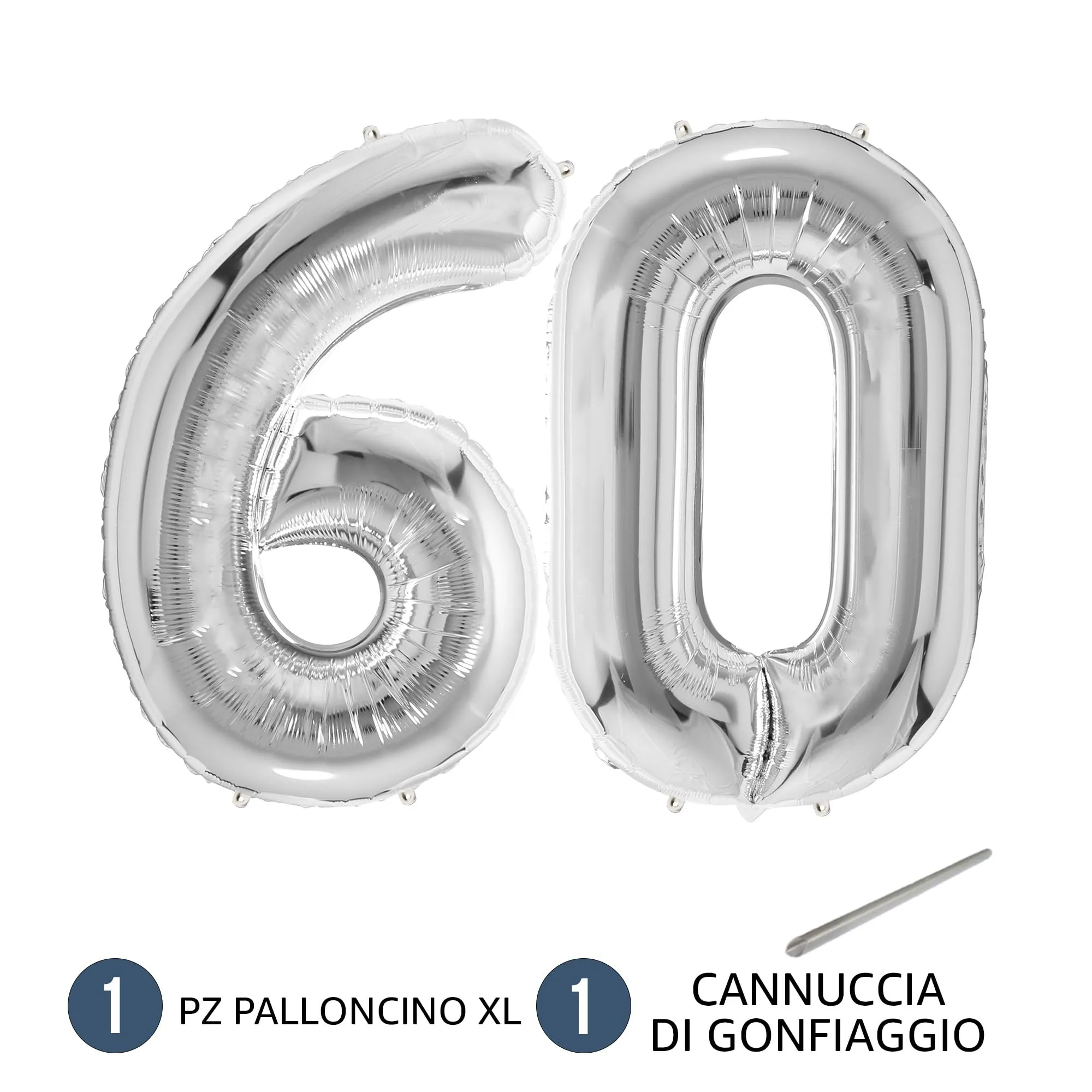 FUNFEST Palloncini 60° Compleanno Argento Giganti 100cm - immagine 7