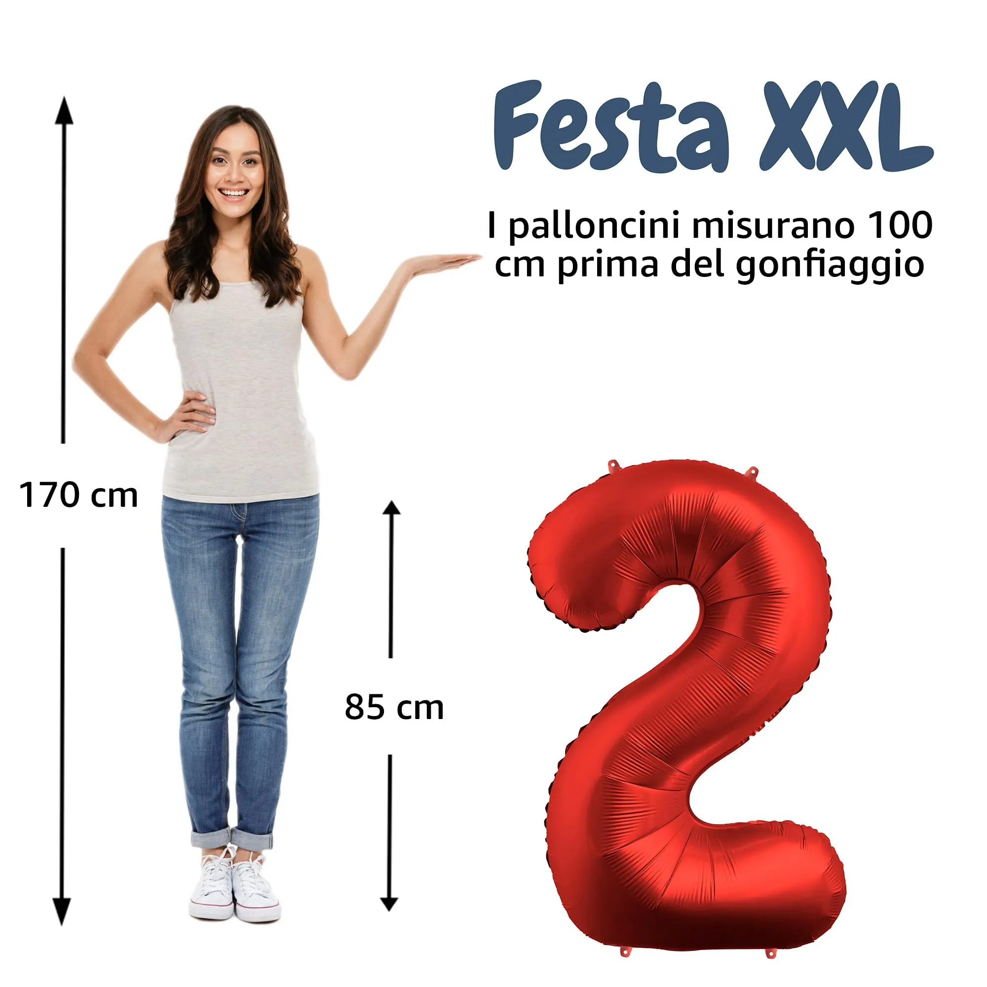 FUNFEST Palloncino Numero 2 Rosso Cromo 100cm - immagine 2