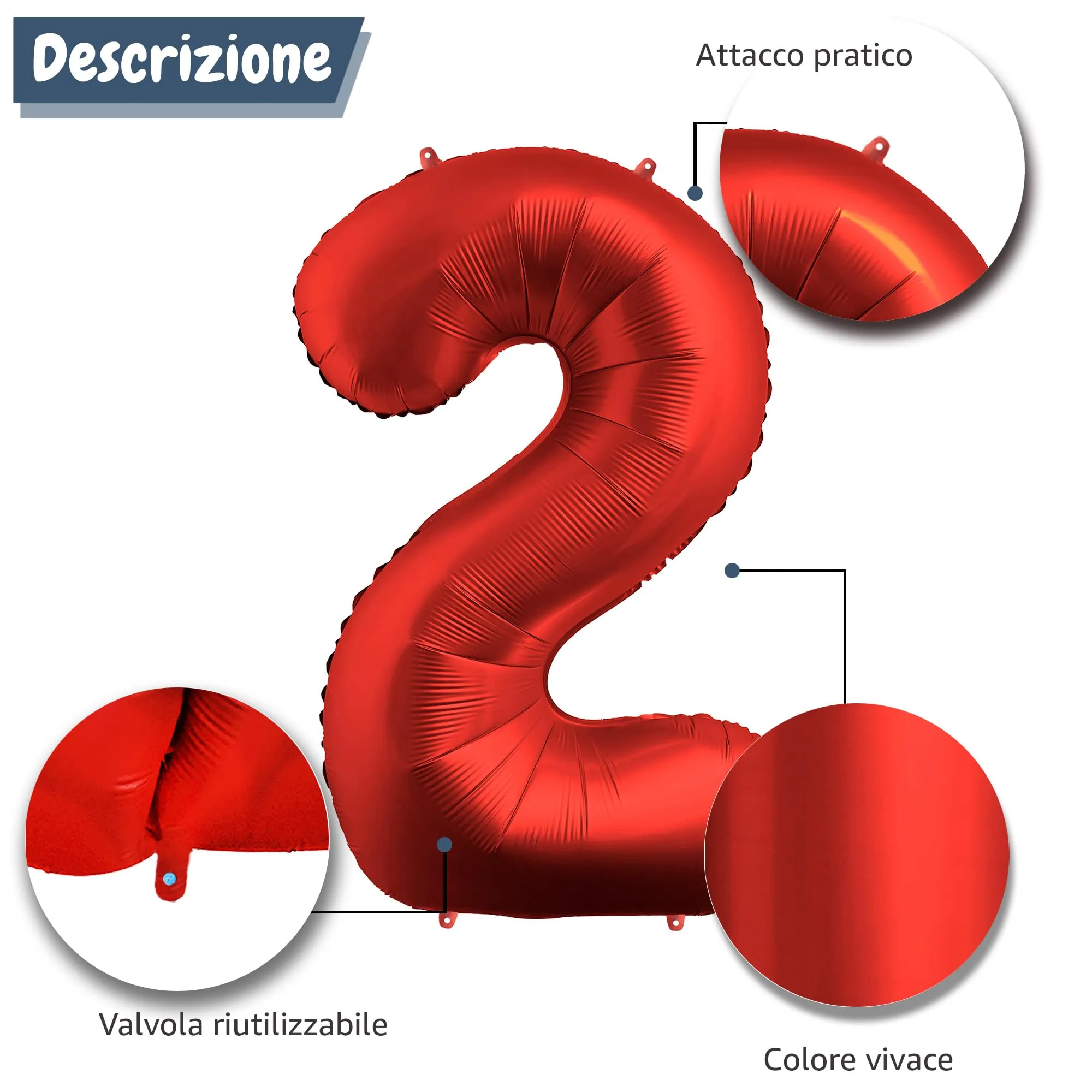 FUNFEST Palloncino Numero 2 Rosso Cromo 100cm - immagine 6