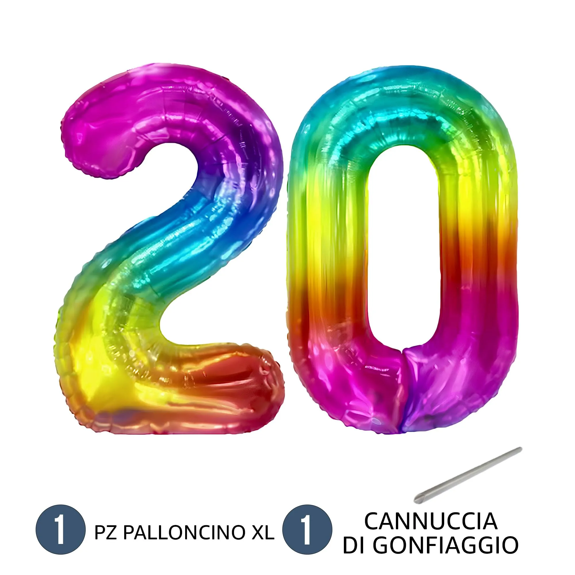 FUNFEST Palloncini 20° Compleanno Arcobaleno Giganti 100cm - immagine 7