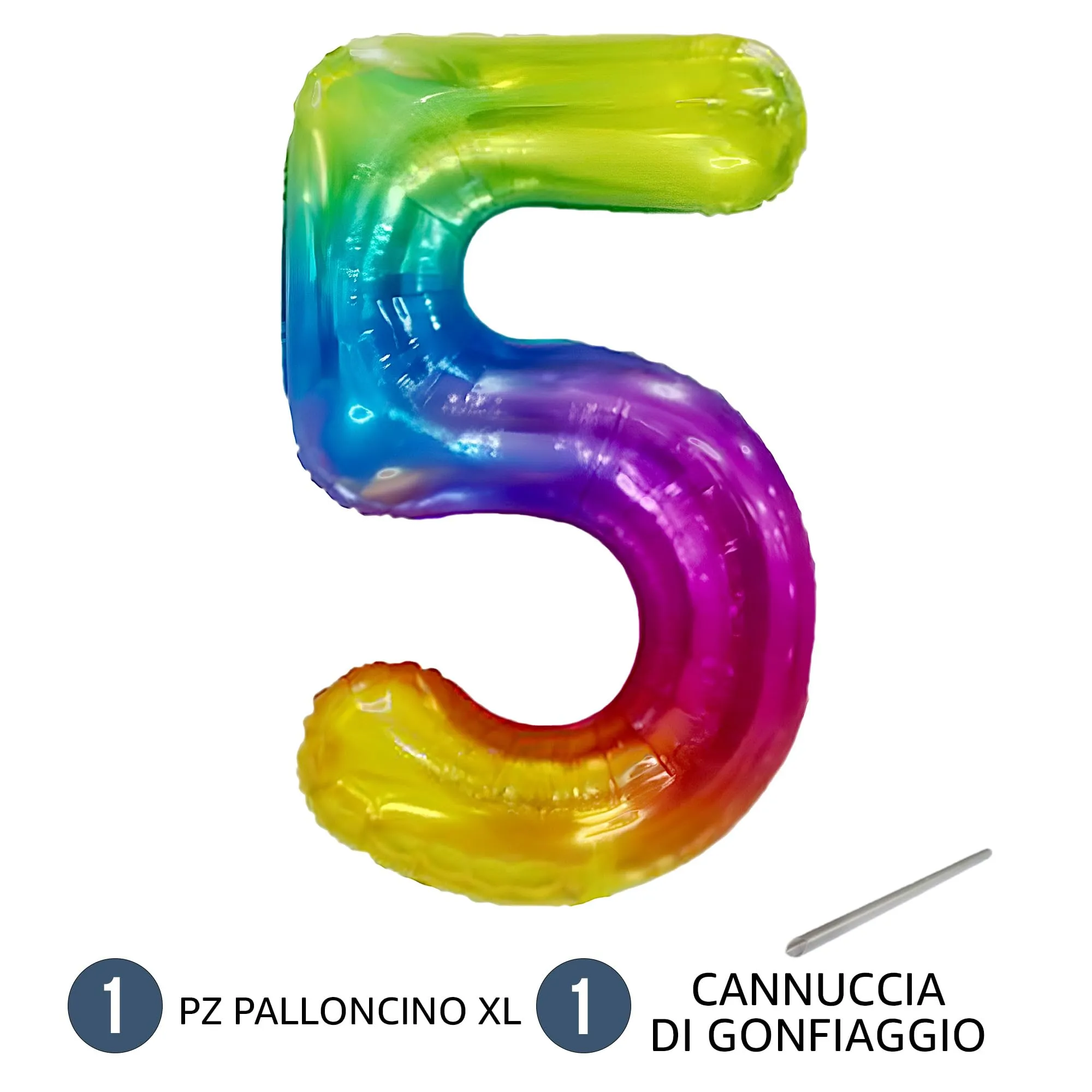 FUNFEST Palloncino Numero 5 Arcobaleno Gigante 100cm - immagine 7