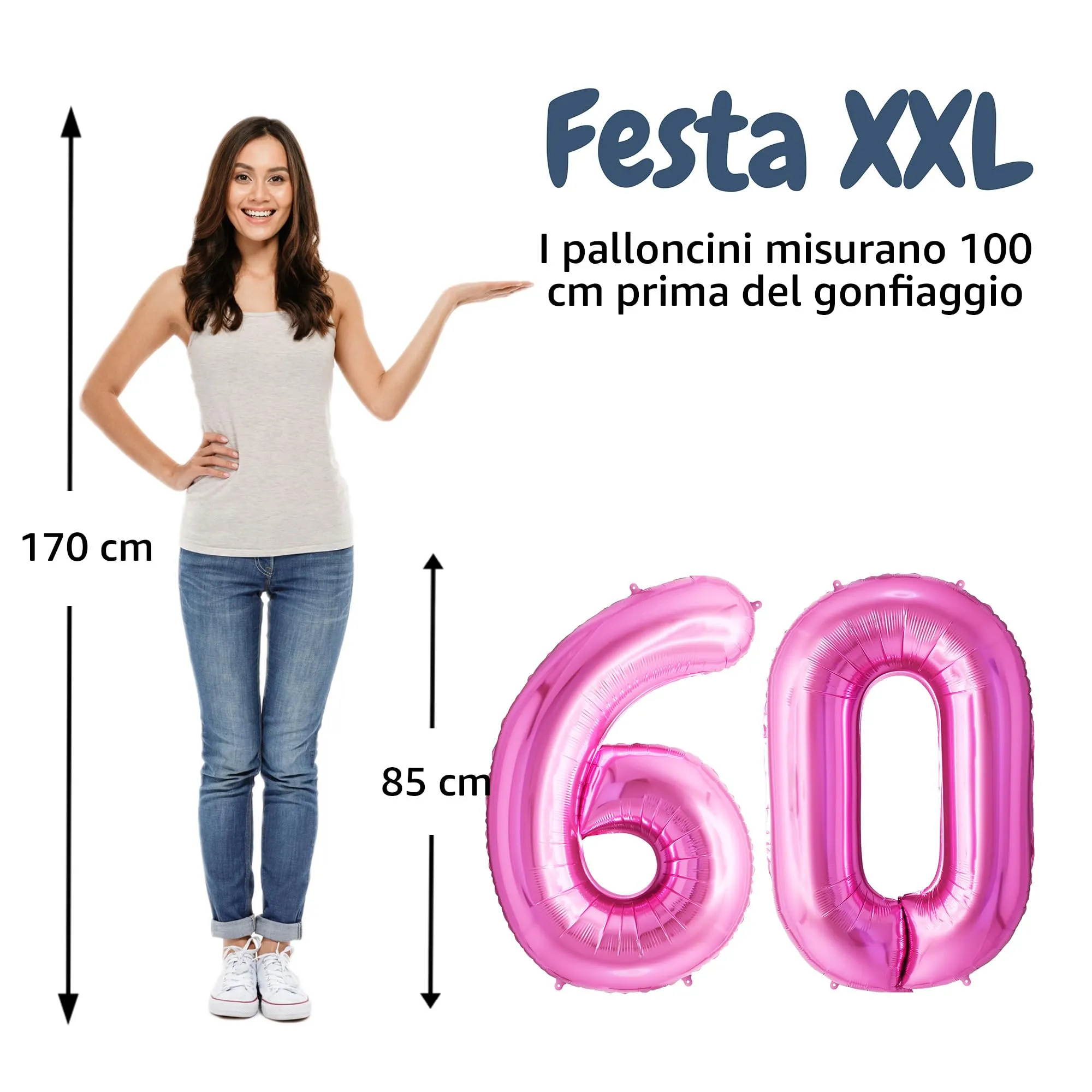 FUNFEST Palloncini 60° Compleanno Rosa – Numeri 6 e 0 Giganti (100cm) - immagine 2