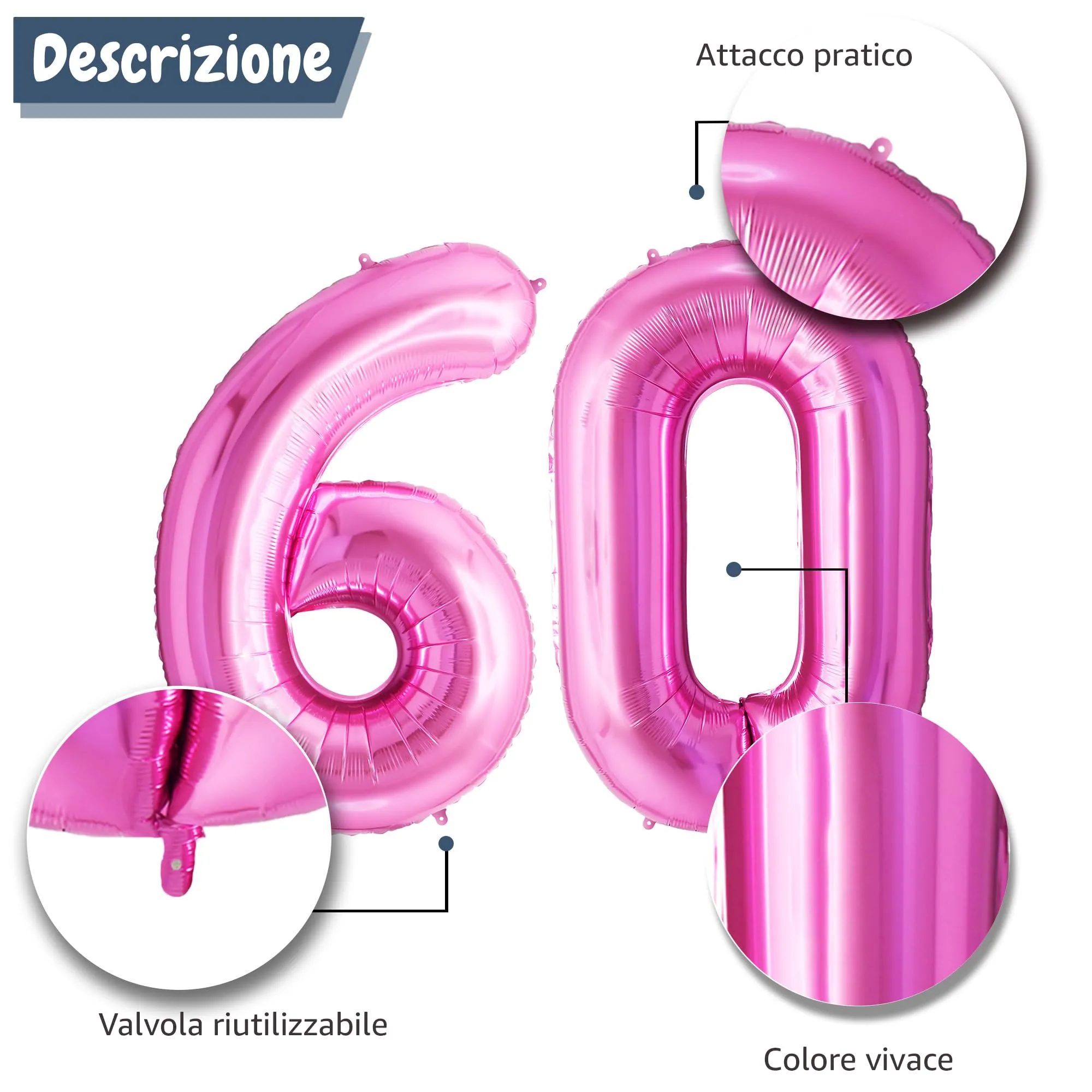 FUNFEST Palloncini 60° Compleanno Rosa – Numeri 6 e 0 Giganti (100cm) - immagine 6