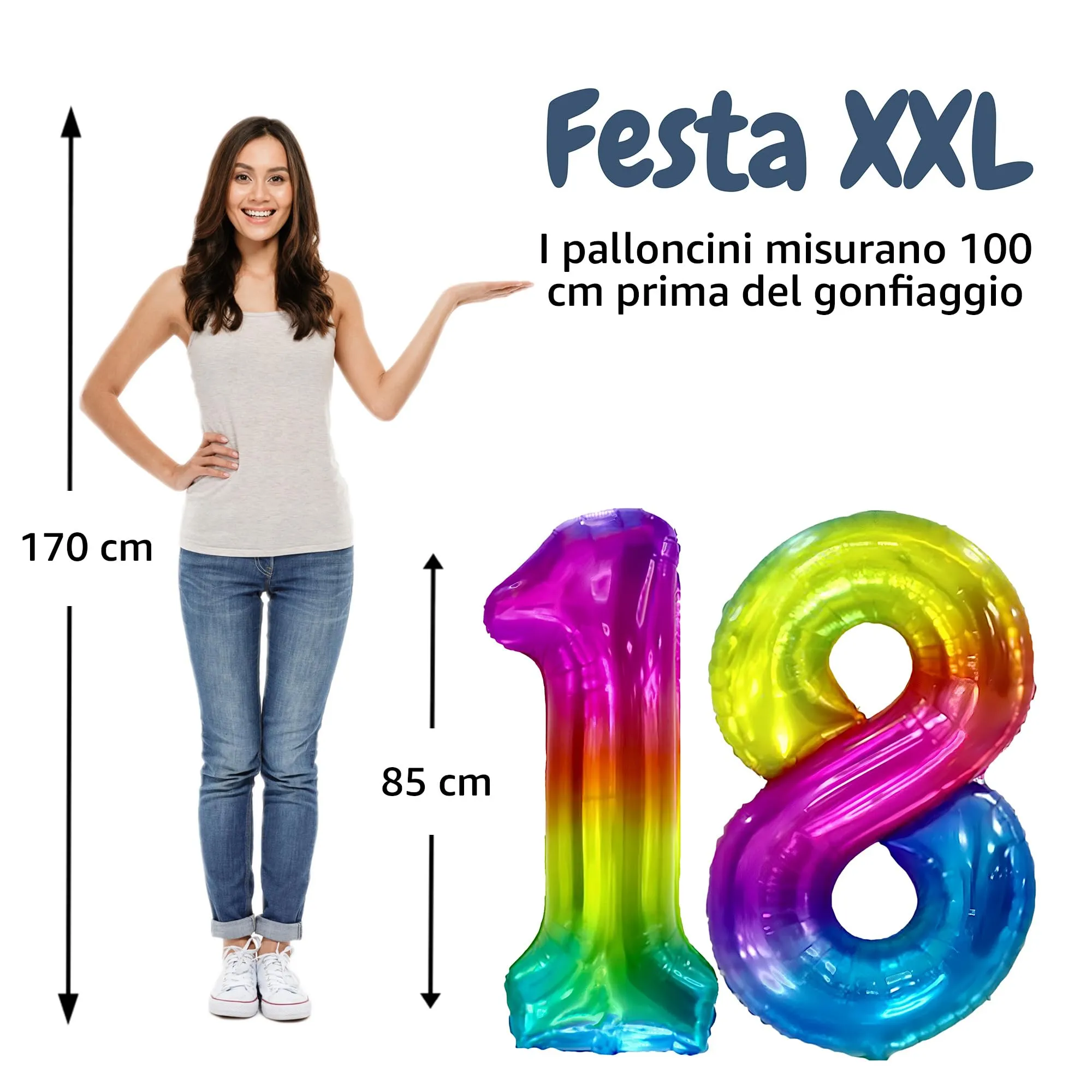 FUNFEST Palloncini 18 o 81 Anni Arcobaleno Giganti 100cm - immagine 2