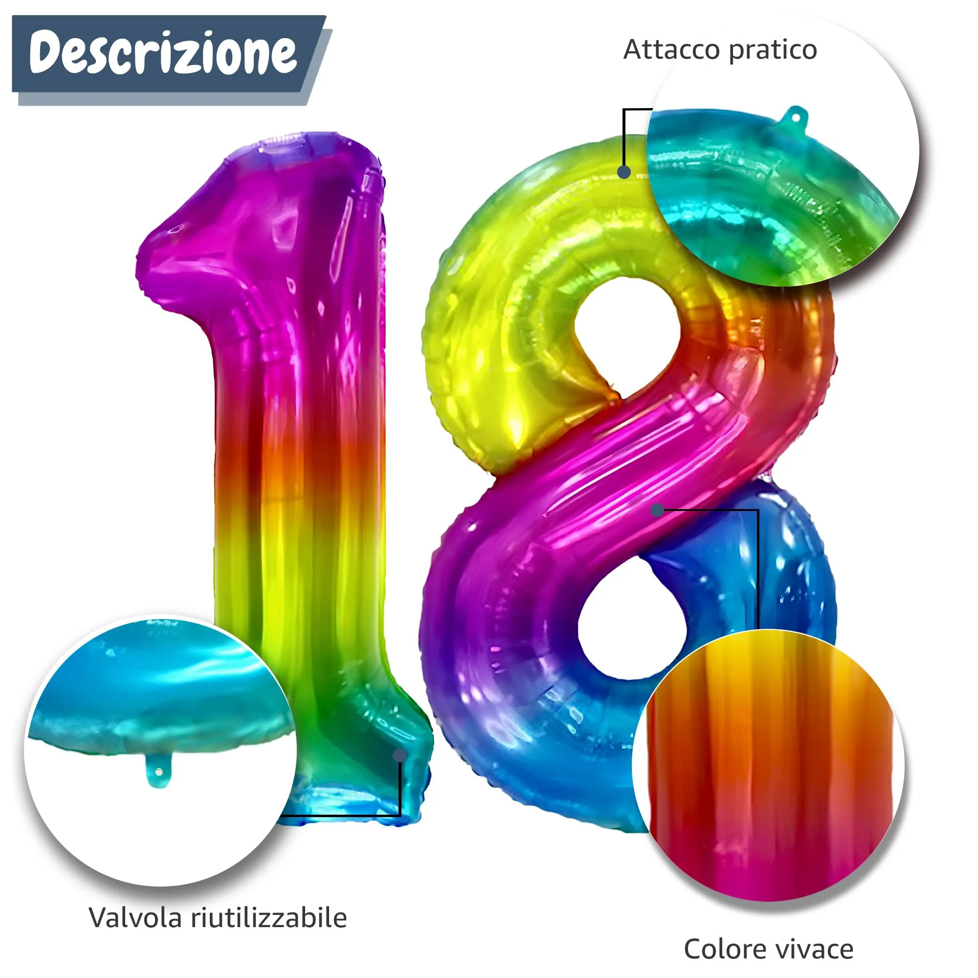 FUNFEST Palloncini 18 o 81 Anni Arcobaleno Giganti 100cm - immagine 6