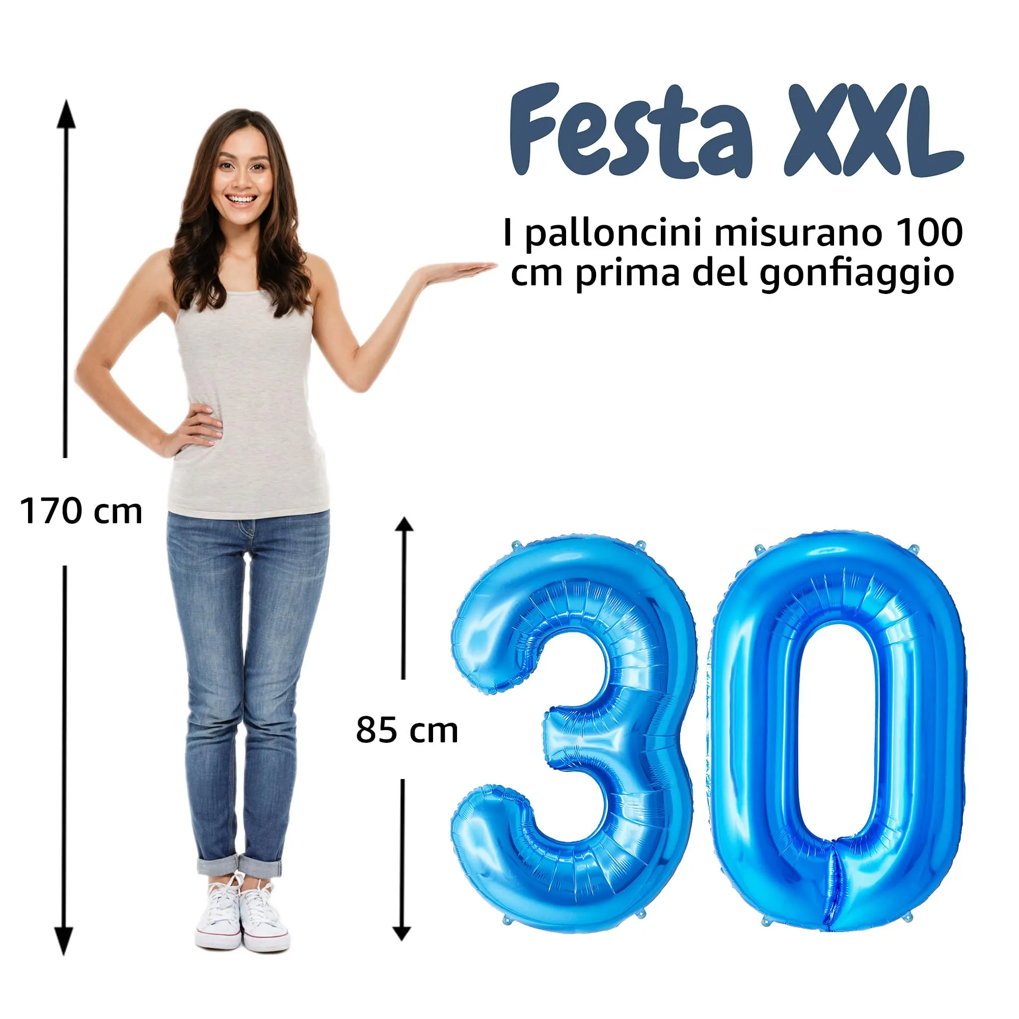 FUNFEST Palloncini 30° Compleanno Blu Giganti 100cm - immagine 2