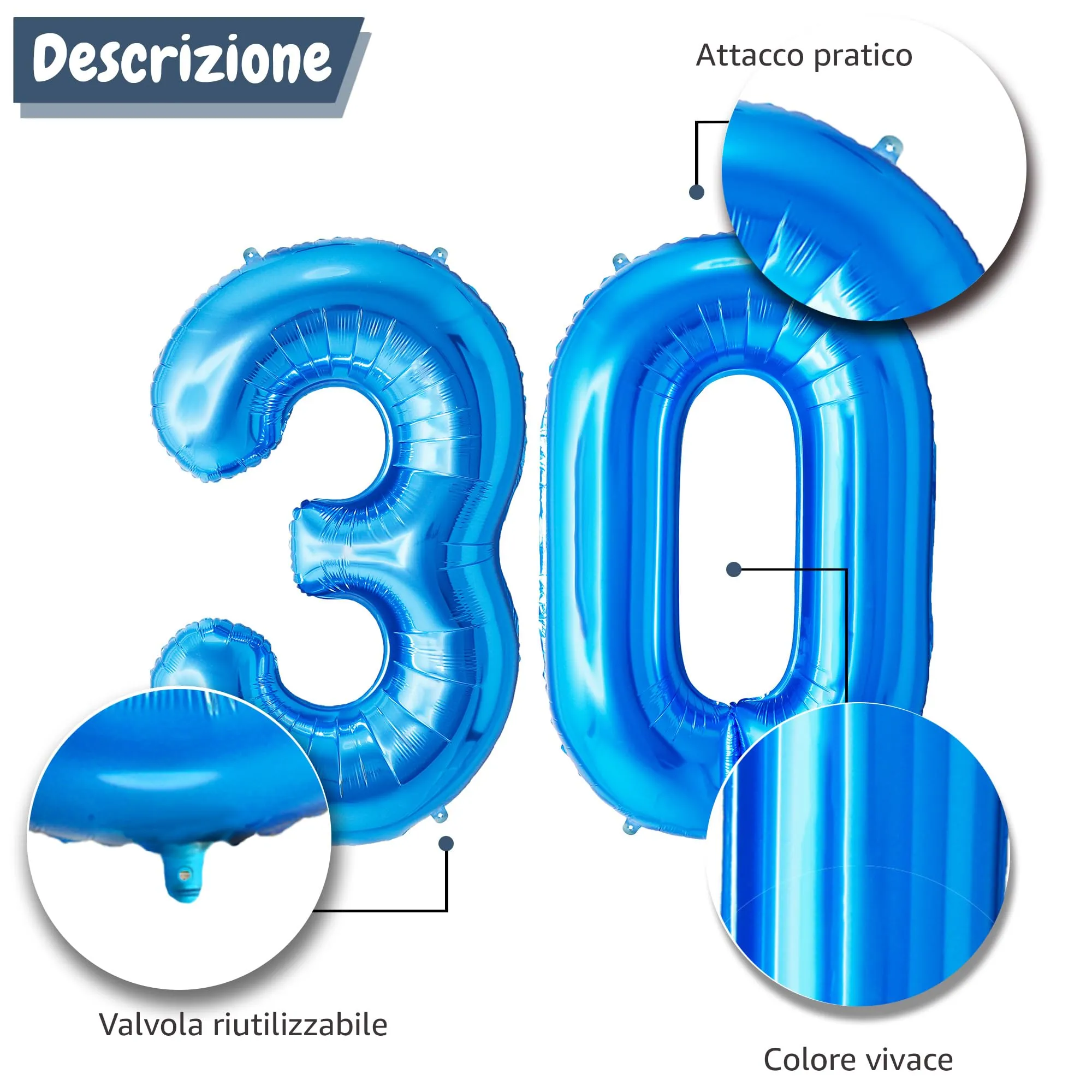 FUNFEST Palloncini 30° Compleanno Blu Giganti 100cm - immagine 6
