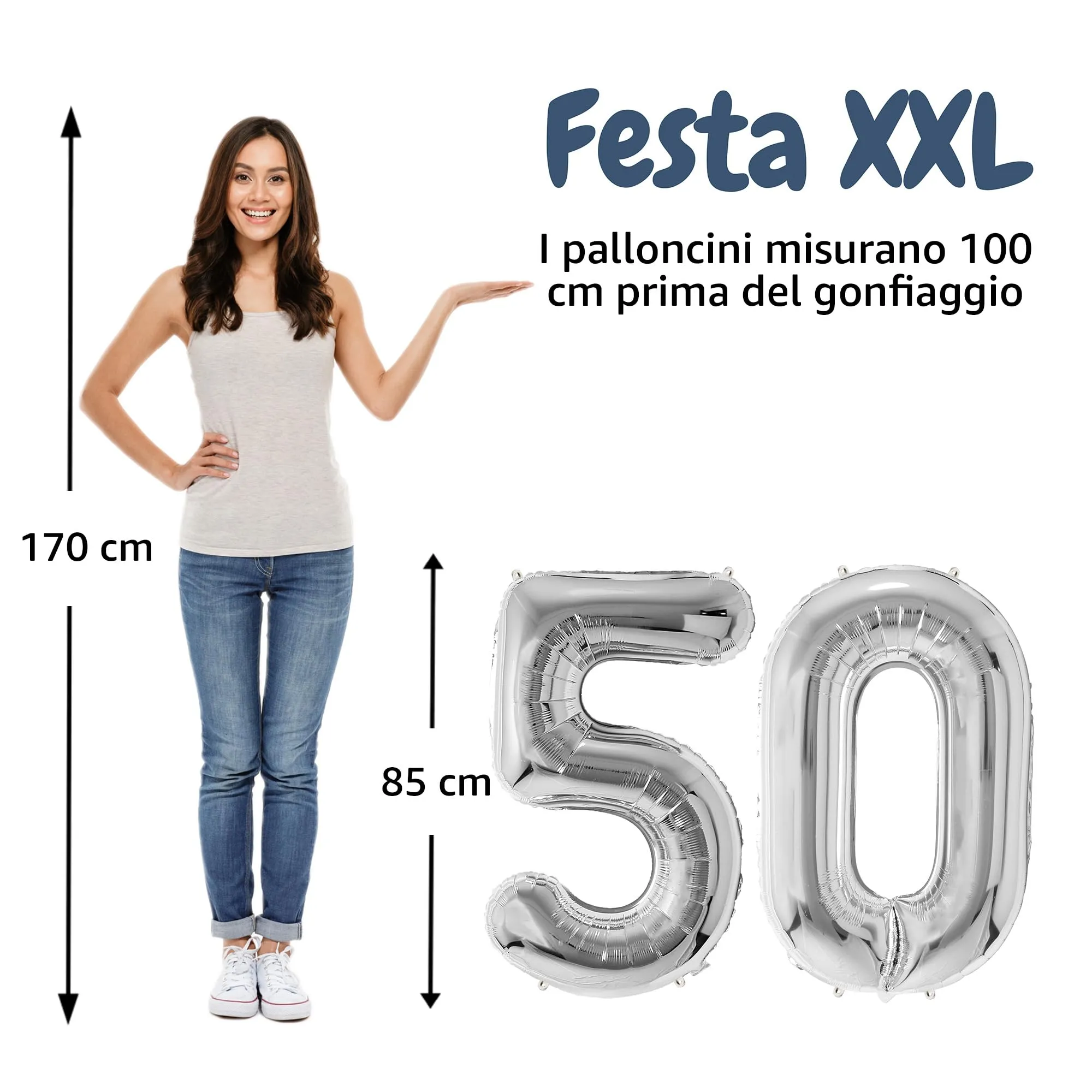 FUNFEST Palloncini 50° Compleanno Argento Giganti 100cm - immagine 2