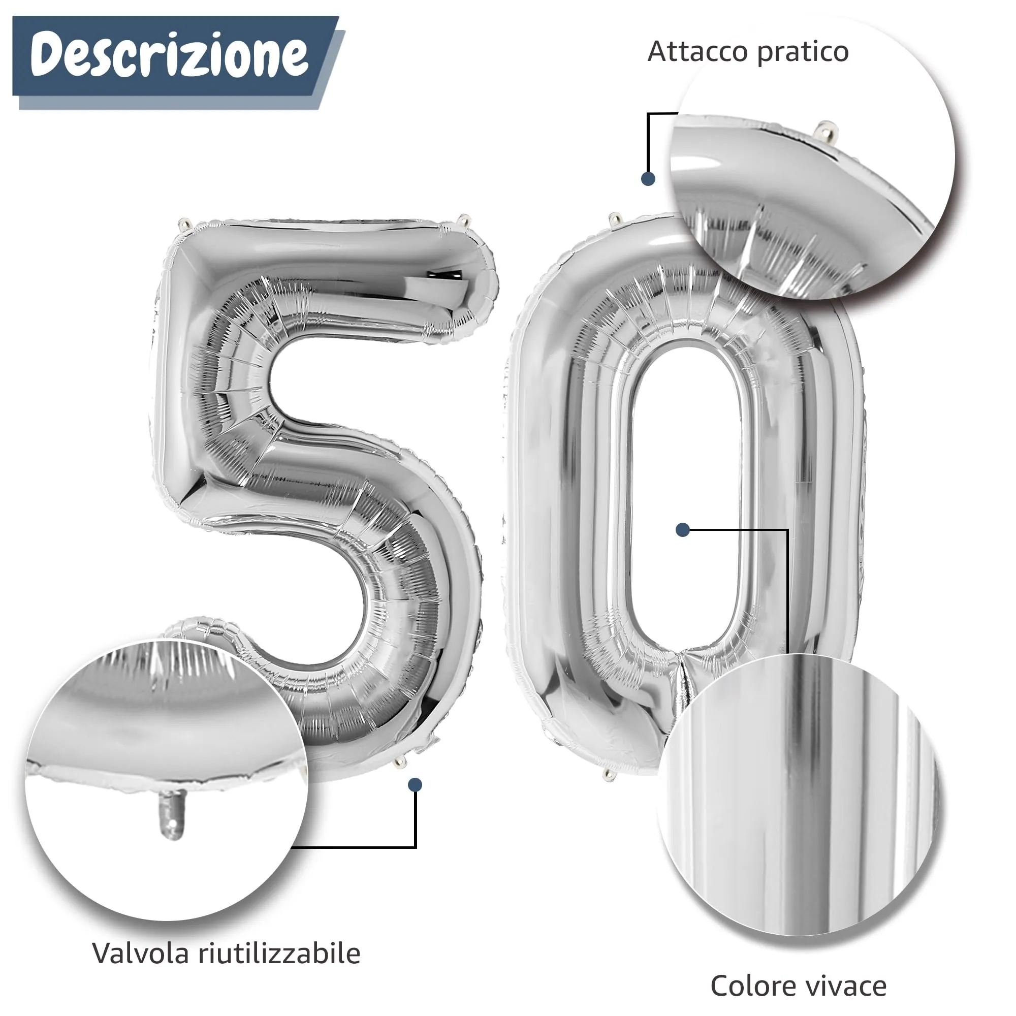 FUNFEST Palloncini 50° Compleanno Argento Giganti 100cm - immagine 6