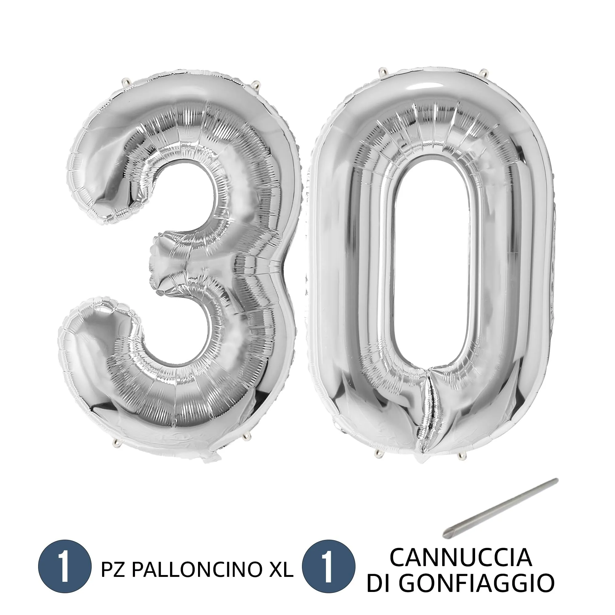 FUNFEST Palloncini 30° Compleanno Argento Giganti 100cm - immagine 7