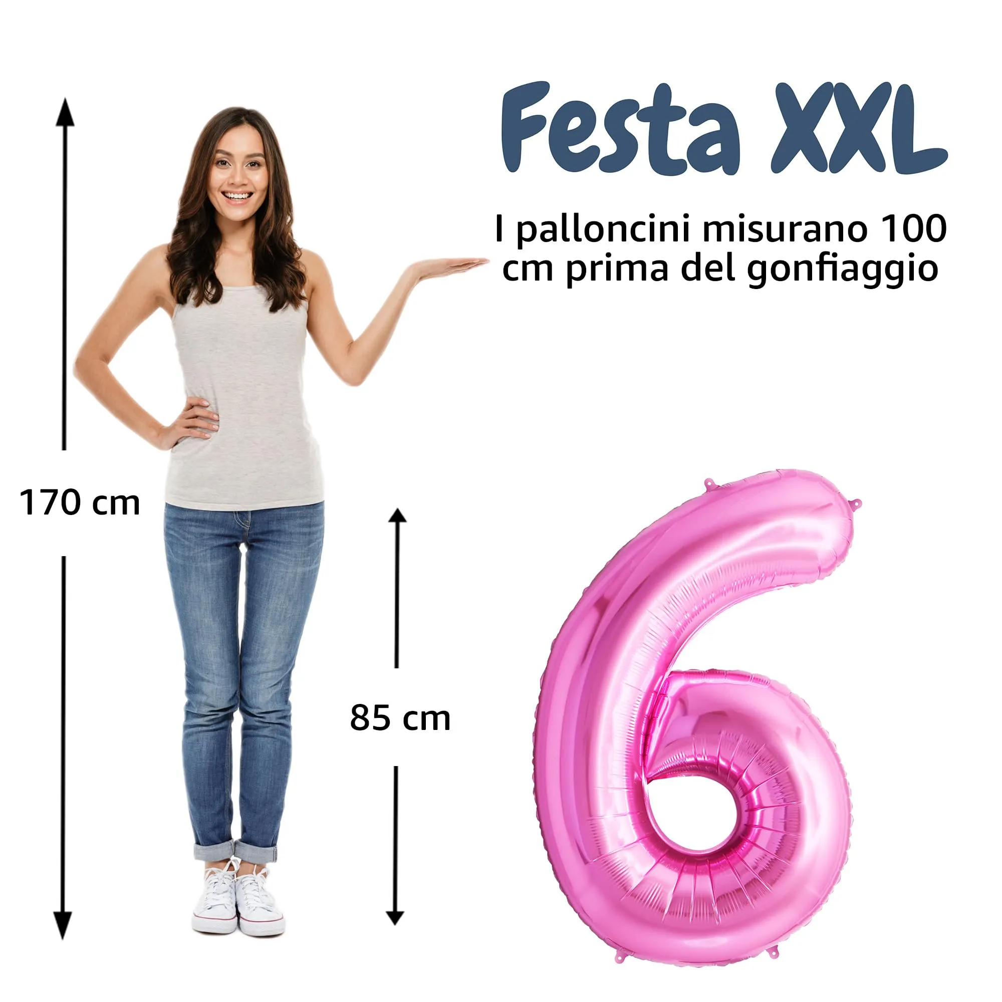 FUNFEST Palloncino Numero 6 Rosa 100cm – Decorazione Compleanno Ragazza – Elio o Aria - immagine 2