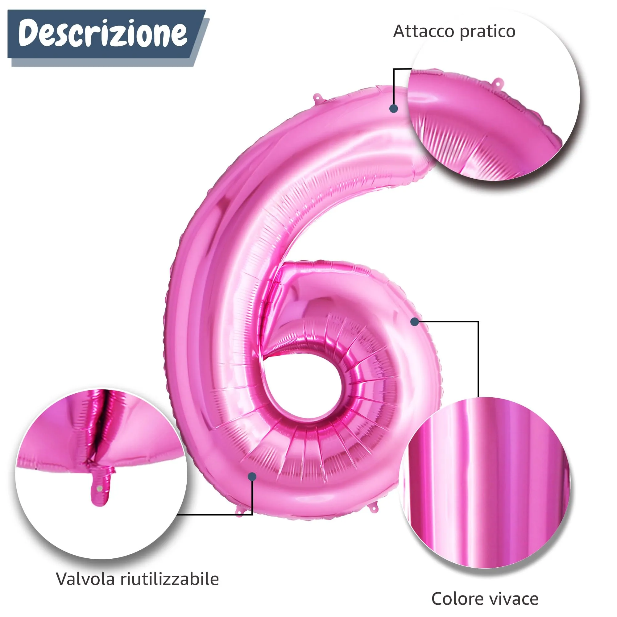 FUNFEST Palloncino Numero 6 Rosa 100cm – Decorazione Compleanno Ragazza – Elio o Aria - immagine 6