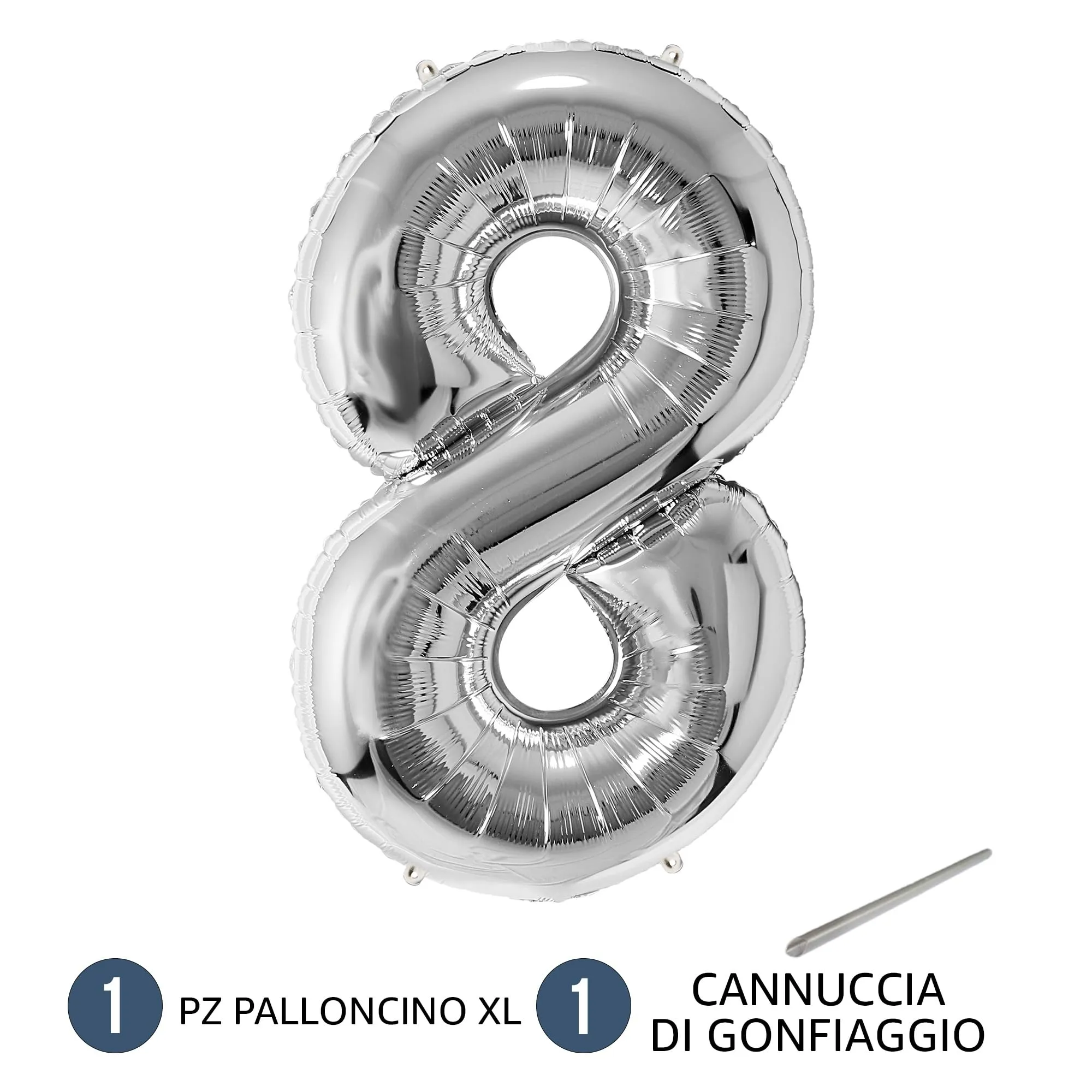 FUNFEST Palloncino Numero 8 Argento 100cm – Decorazione Compleanno Metallizzata – Elio o Aria - immagine 7