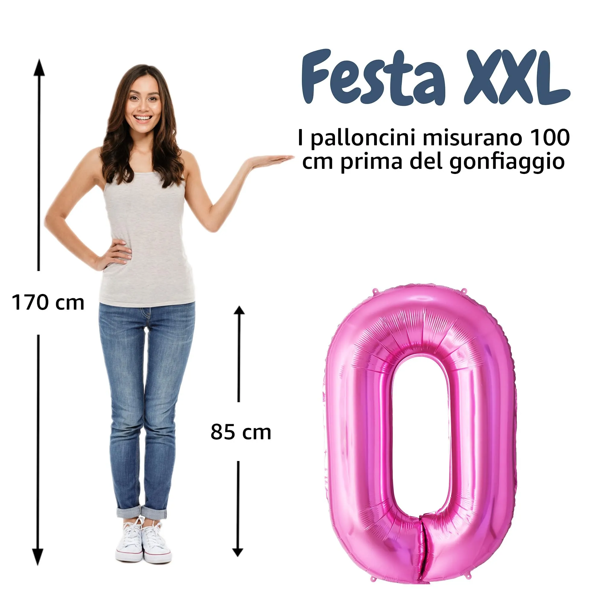 FUNFEST Palloncino Numero 0 Oro Rosa/Pink 100cm - immagine 2