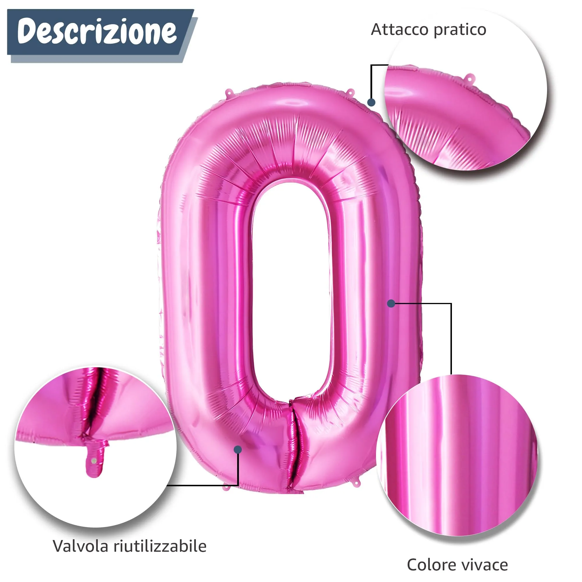 FUNFEST Palloncino Numero 0 Oro Rosa/Pink 100cm - immagine 6