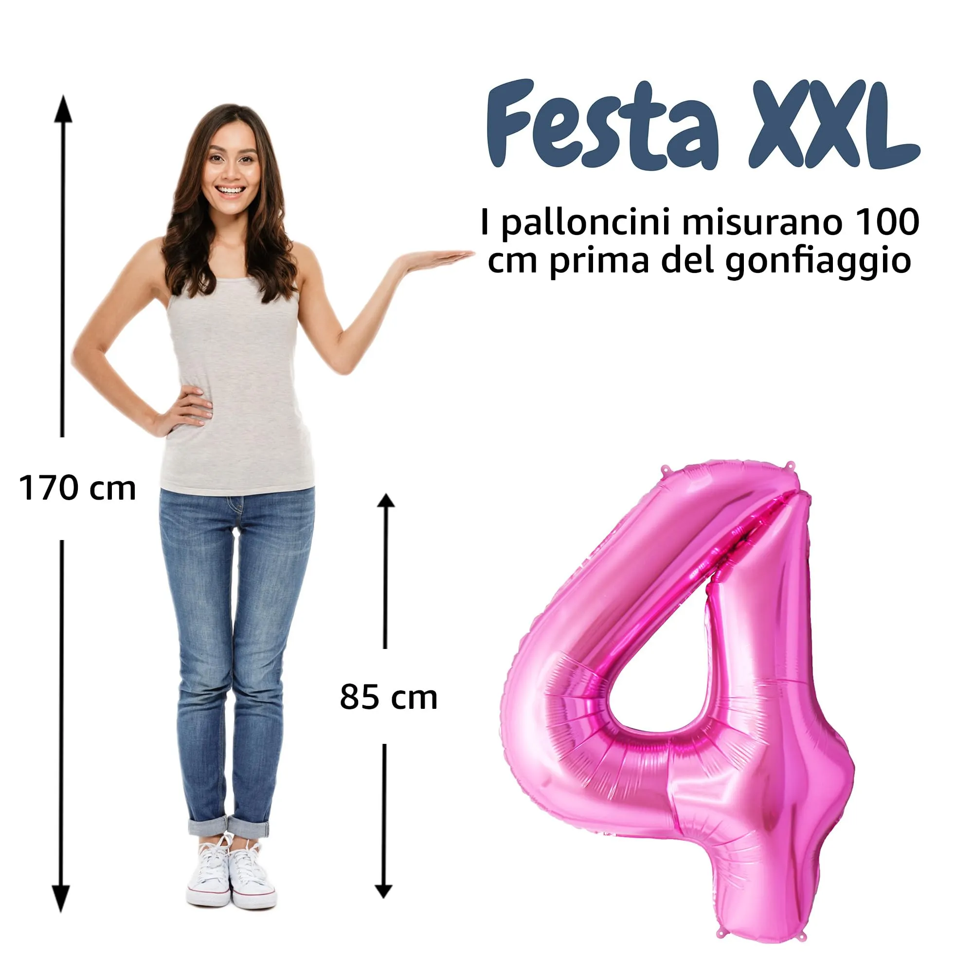 FUNFEST Palloncino Numero 4 Oro Rosa/Pink 100cm - immagine 2